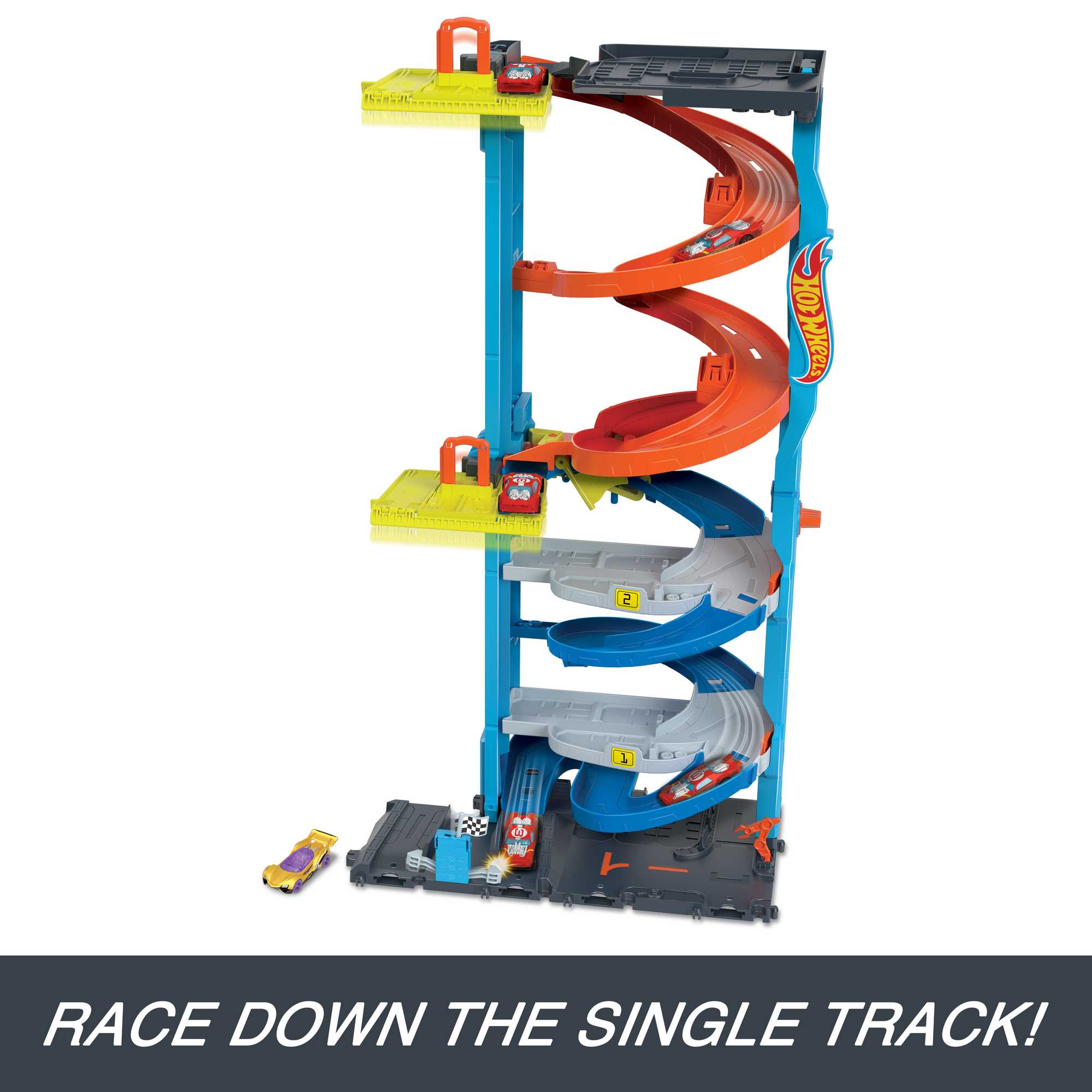 Hot Wheels City Track Set With 1 Toy Car. Transforming Race Tower Playset - Image 5