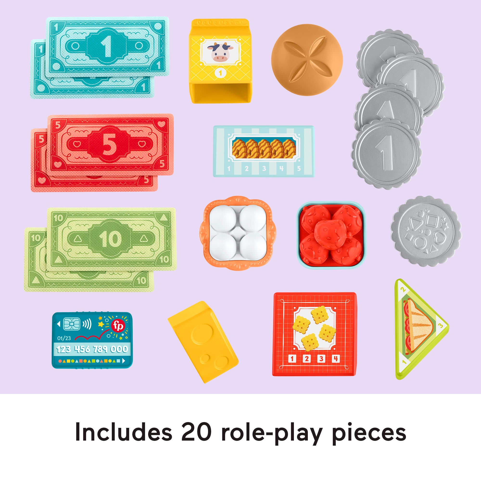 Fisher-Price Laugh & Learn Count & Shop Cash Register Electronic Toddler Learning Toy. 20 Pieces - Image 5