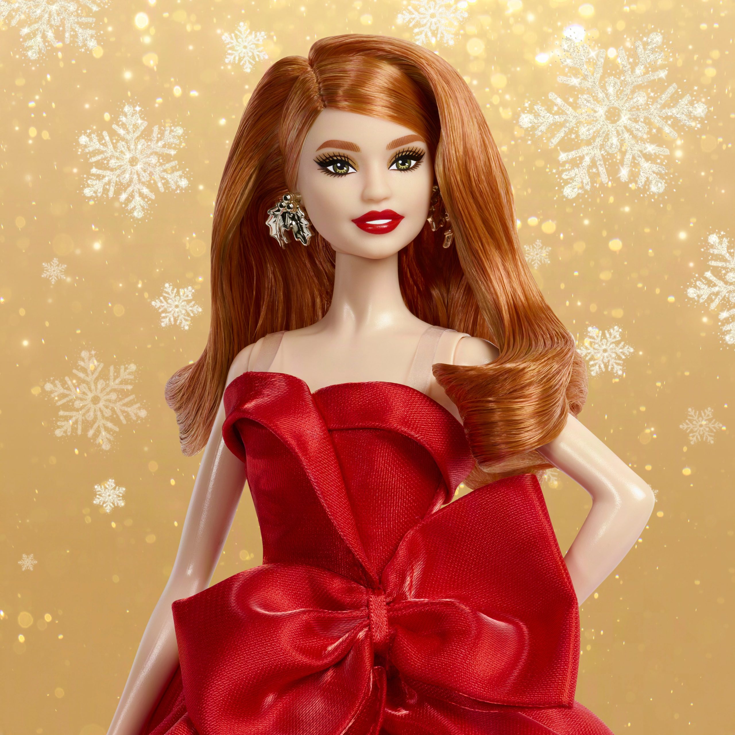 Barbie Signature 2026 Holiday Barbie Fashion Doll. Seasonal Collector. Red Hair With Red Gown With Bow Detai - Image 3