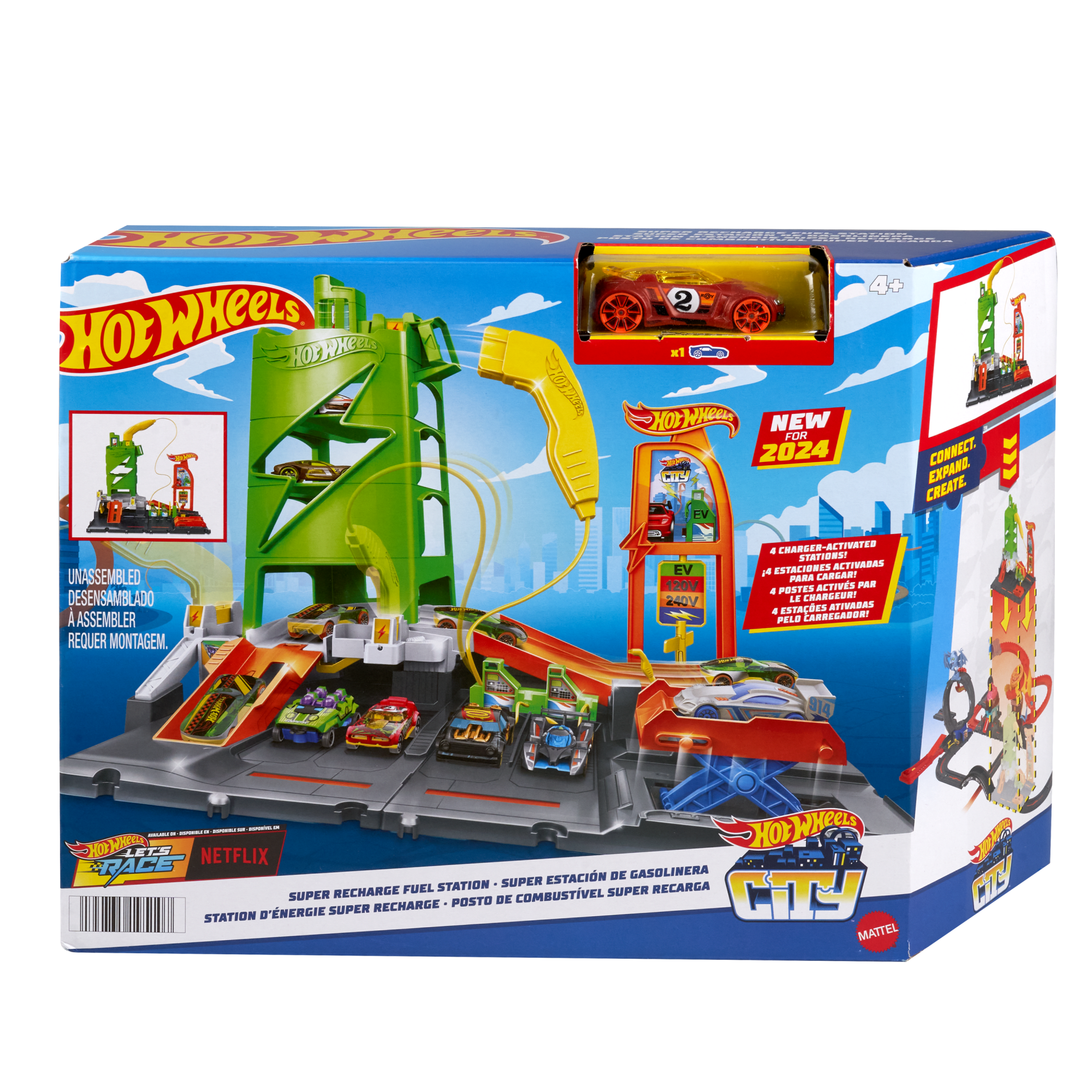 Hot Wheels City Super Recharge Fuel Station With 1:64 Scale Toy Car - Image 6
