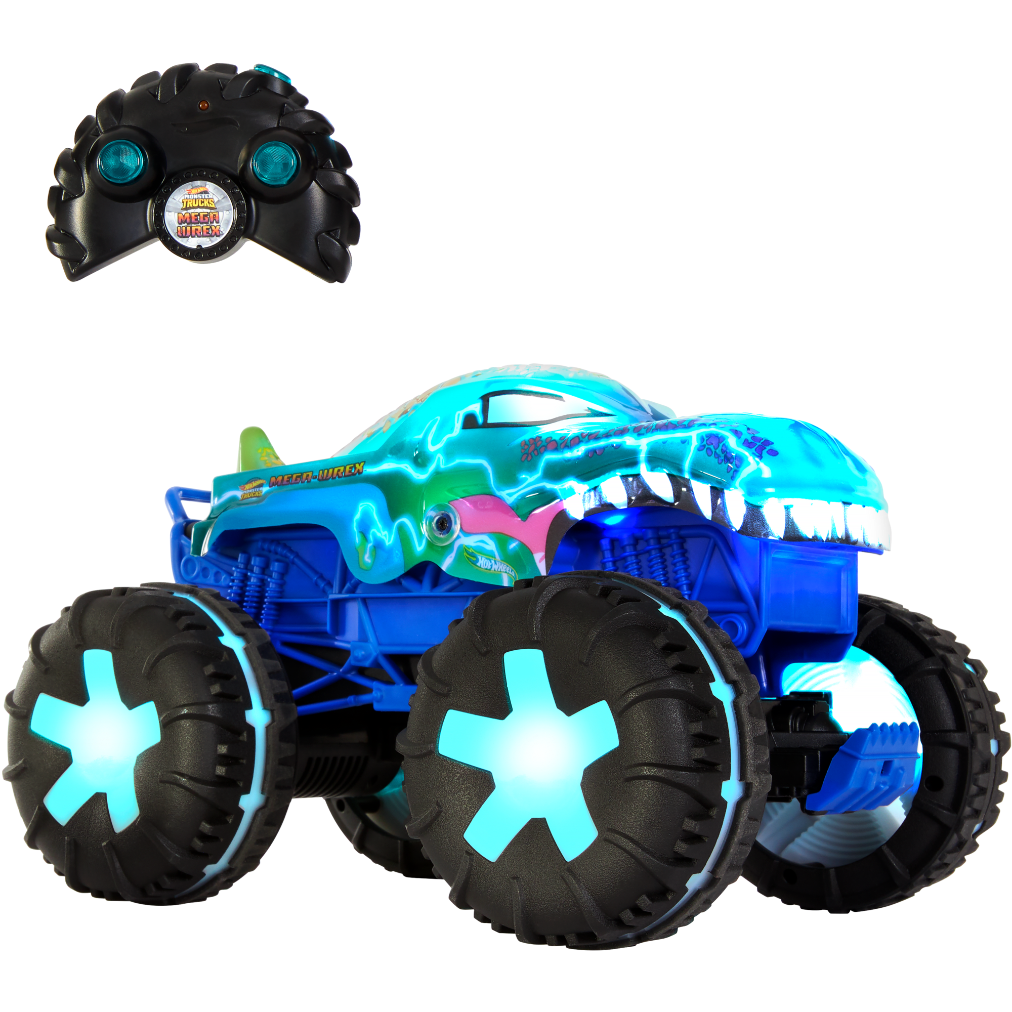 Hot Wheels Monster Trucks 1:15 Scale MEGA-Wrex Alive Remote-Control Vehicle. Battery-Powered RC With interactive Lights & Sounds