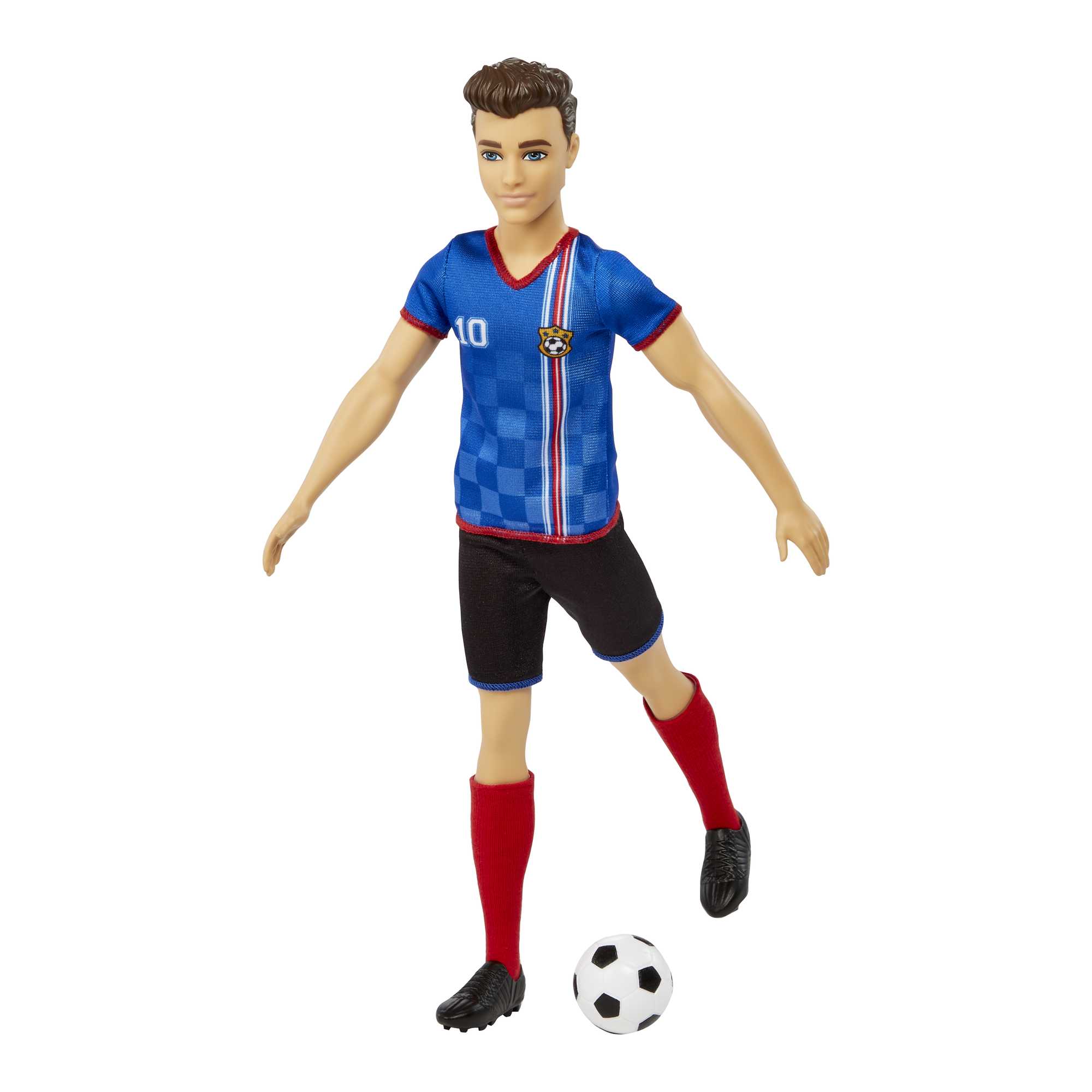 Ken Soccer Doll. Cropped Hair. #10 Uniform. Soccer Ball. Cleats. Socks. 3 & Up - Image 2