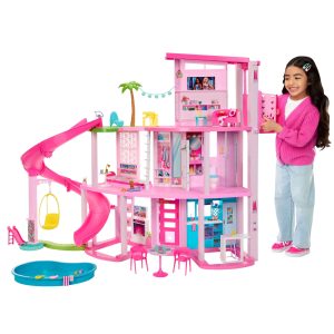 Barbie Dreamhouse. 75+ Pieces. Pool Party Doll House With 3 Story Slide