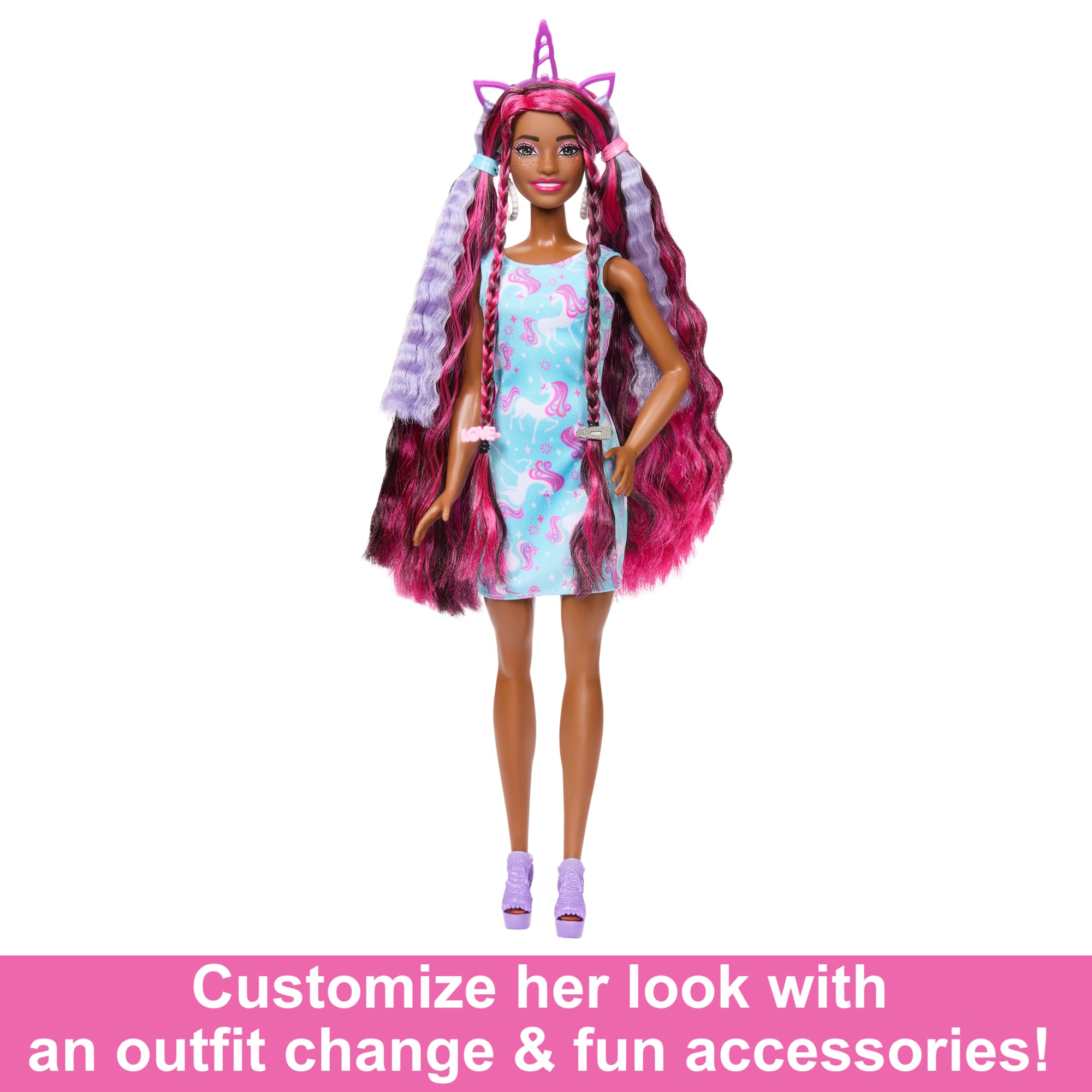 Barbie Fun & Fancy Hair Doll With Extra-Long Colorful Black Hair And Styling Accessories - Image 5