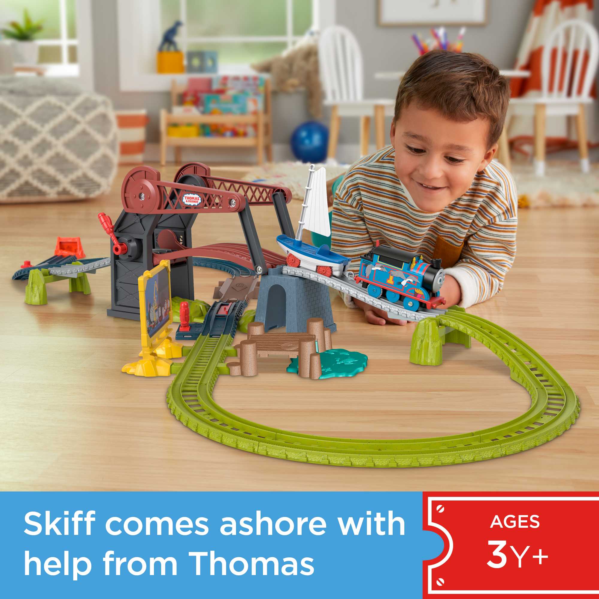 Thomas & Friends Bridge Lift Thomas & Skiff Toy Train Set With Motorized Engine & Boat - Image 2