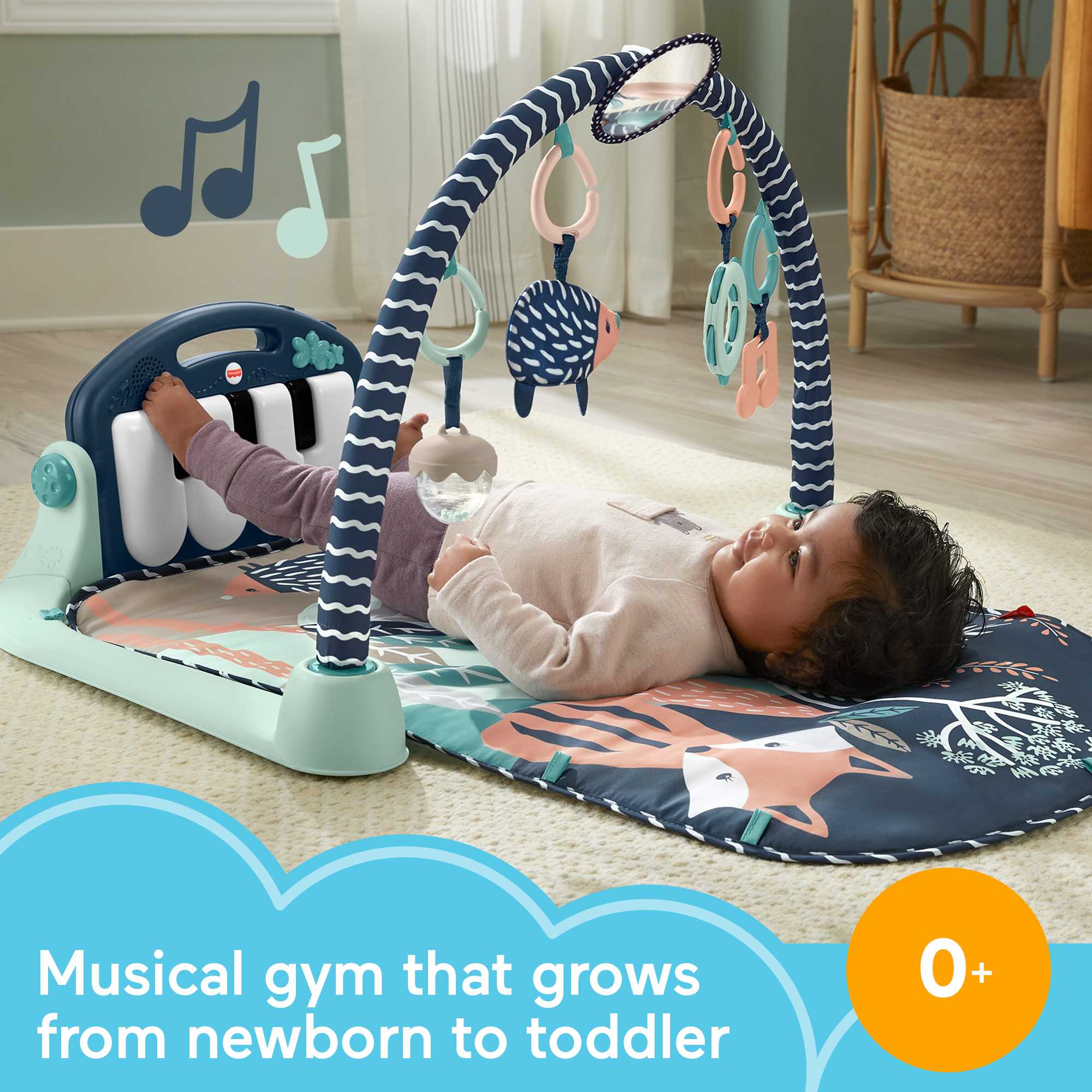 Fisher-Price Baby Gym Playmat With Kick & Play Piano And Tummy Time Toys. Navy Fawn - Image 2
