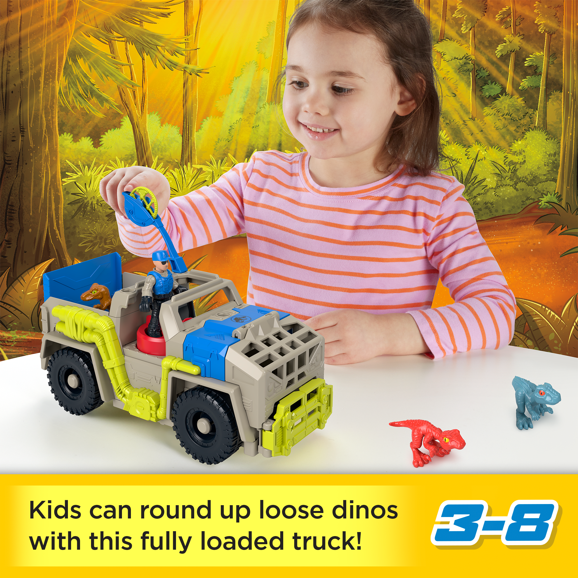 Imaginext Jurassic World Track & Transport Dino Truck Vehicle & Figure Set. 8 Pieces - Image 2