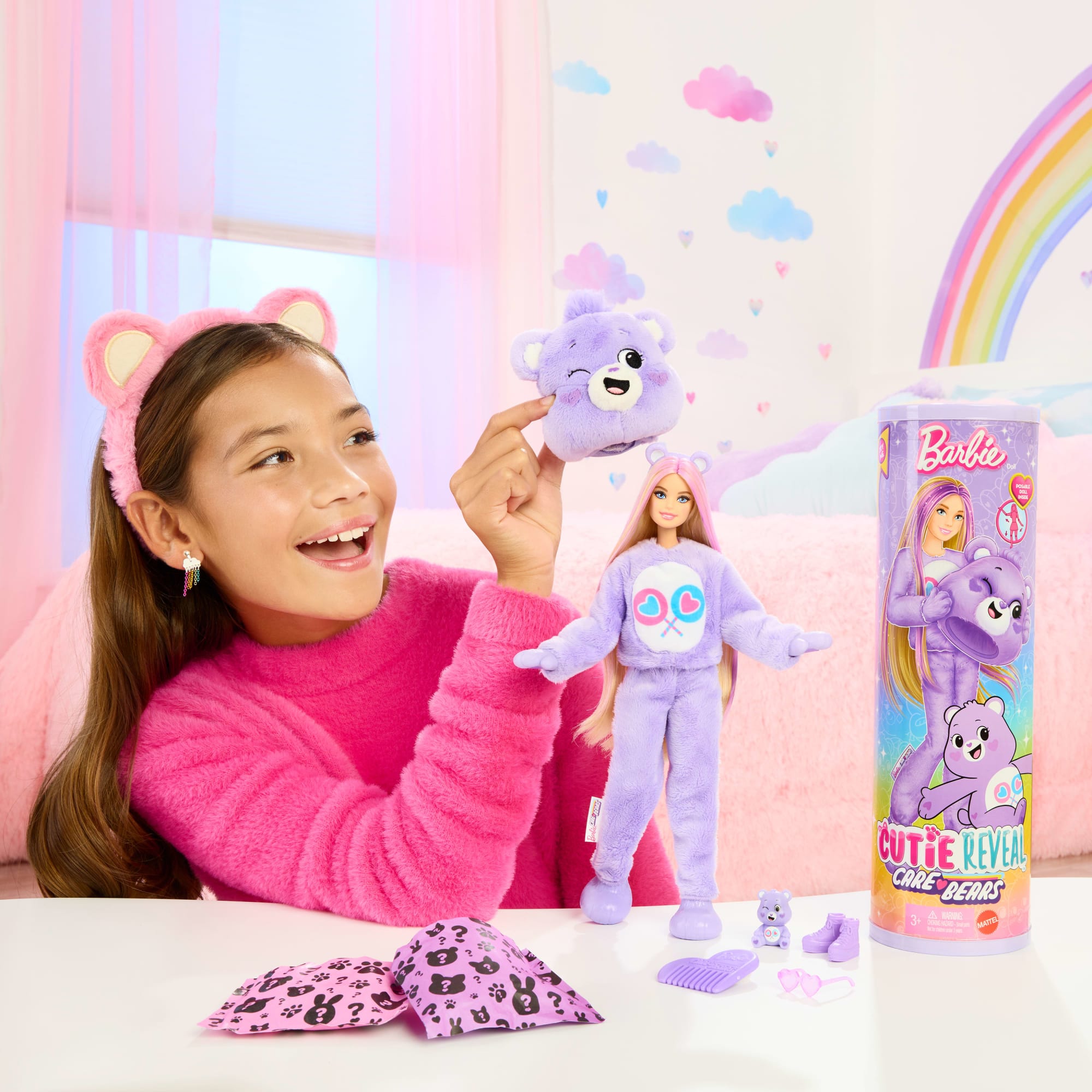 Barbie Cutie Reveal Care Bears Series Doll & Accessories in Share Bear Plush Costume. 10 Surprises - Image 2