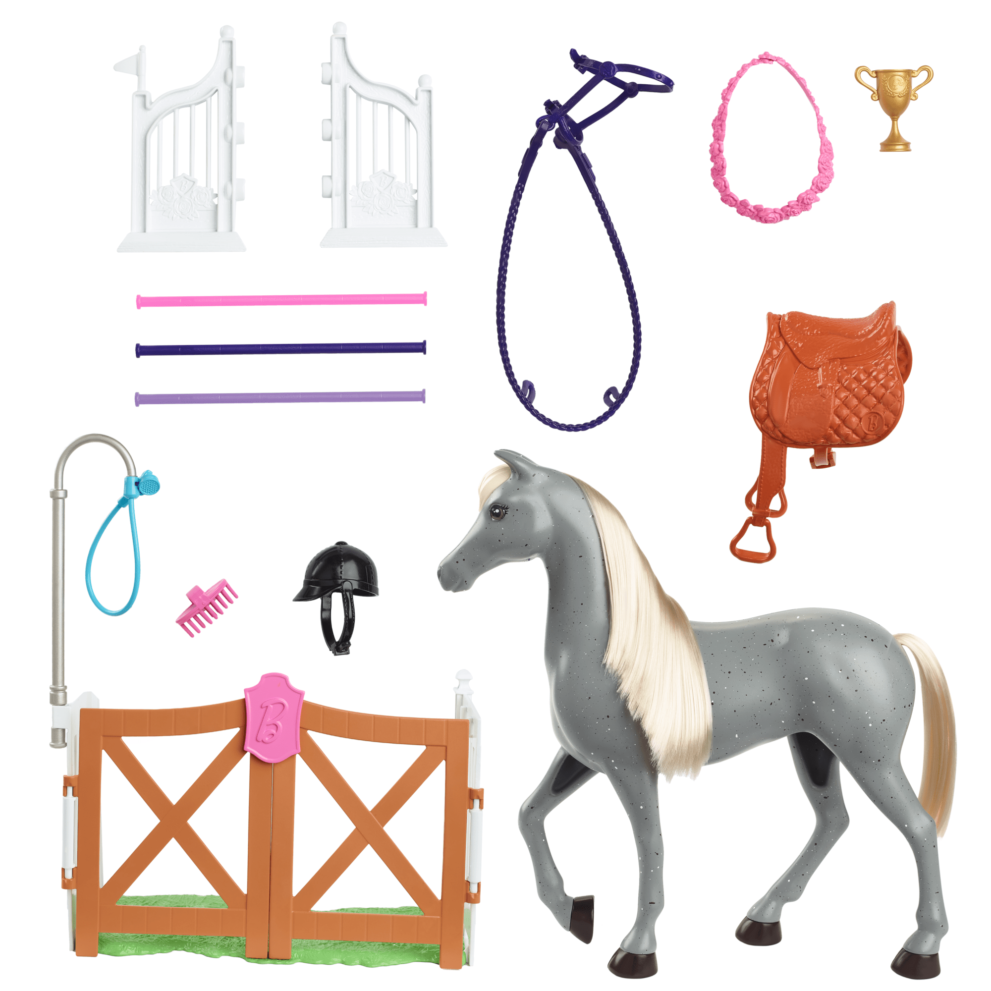 Barbie World Horse Stable Playset With Toy Horse. Jump. & Accessories. 7-Piece Set - Image 4