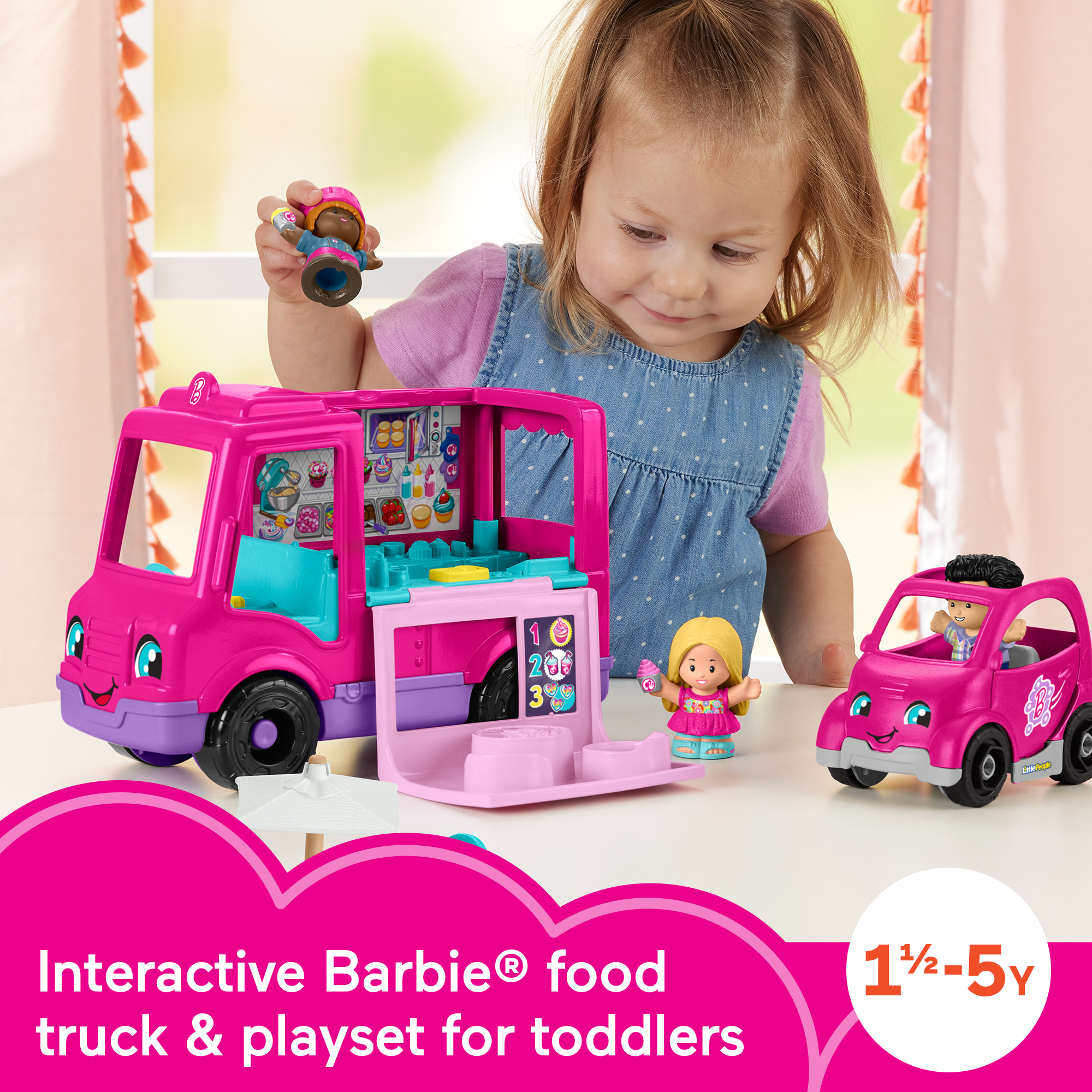 Fisher-Price Little People Barbie Cupcake Truck Musical Toddler Playset With 9 Play Pieces - Image 2