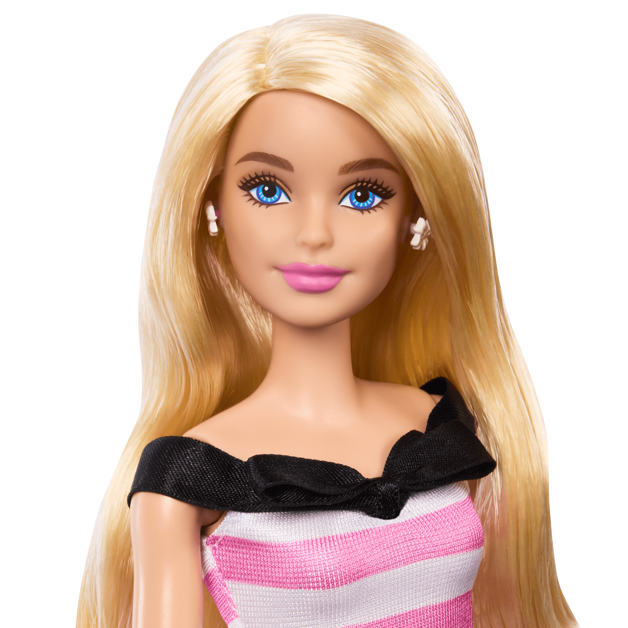 Barbie 65th Anniversary Fashion Doll With Blonde Hair. Pink Striped Dress And Accessories - Image 2