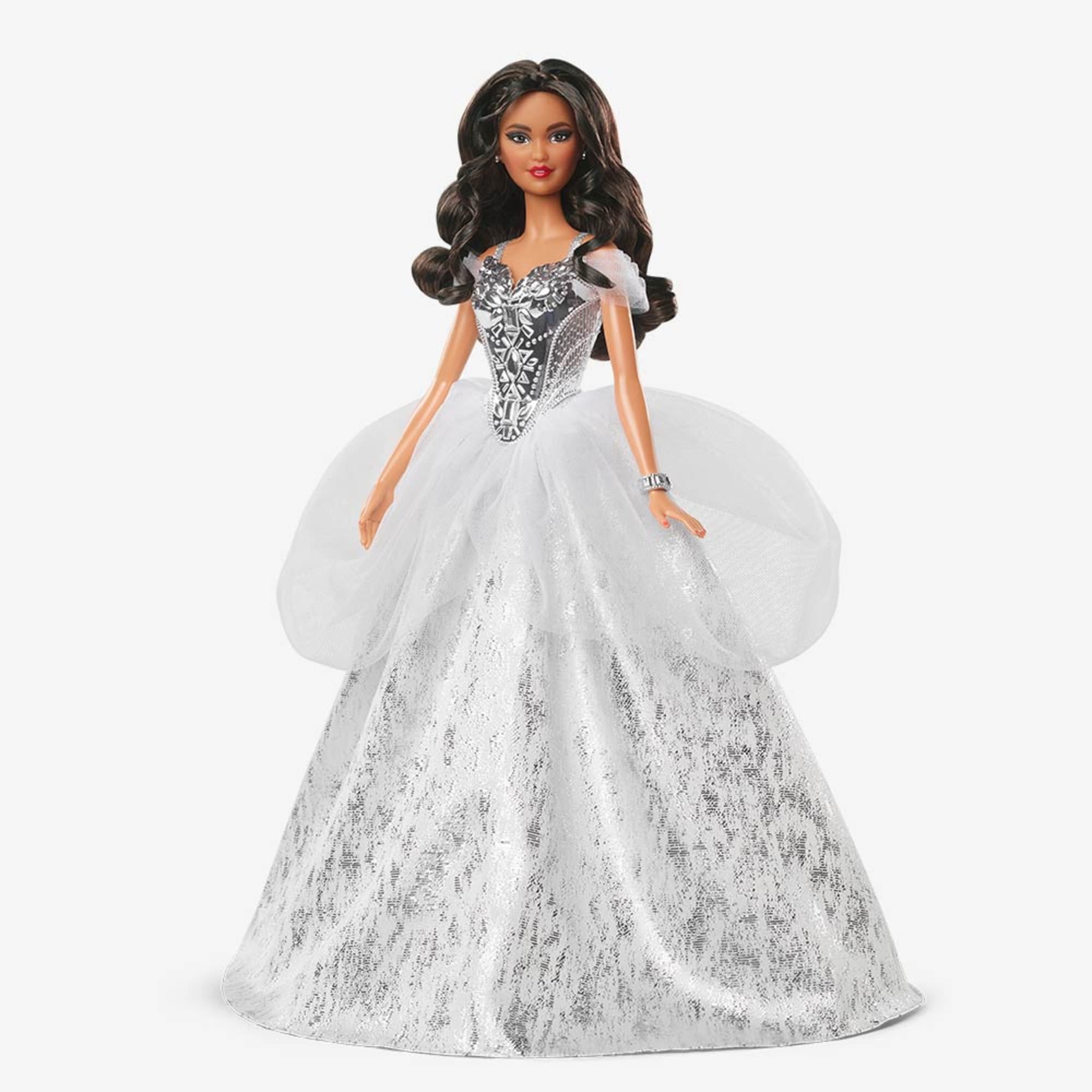 2021 Holiday Barbie Doll. Brunette Curly Hair - Image 2
