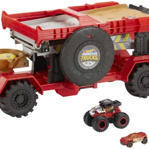 Hot Wheels Monster Trucks. Transporter And Track With 1:64 Scale Toy Truck