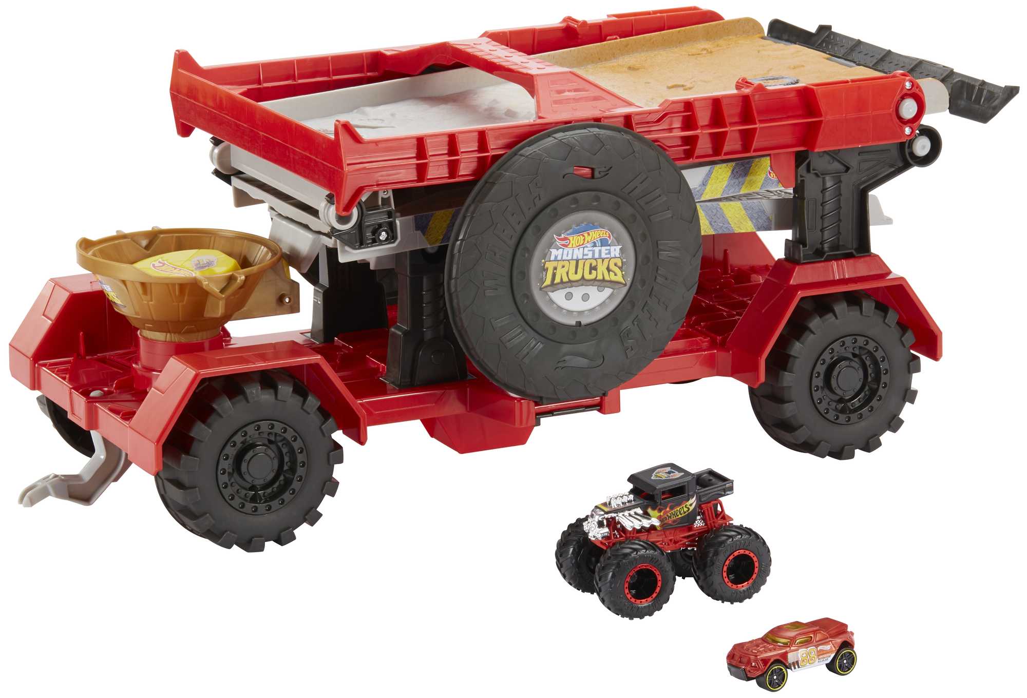 Hot Wheels Monster Trucks. Transporter And Track With 1:64 Scale Toy Truck