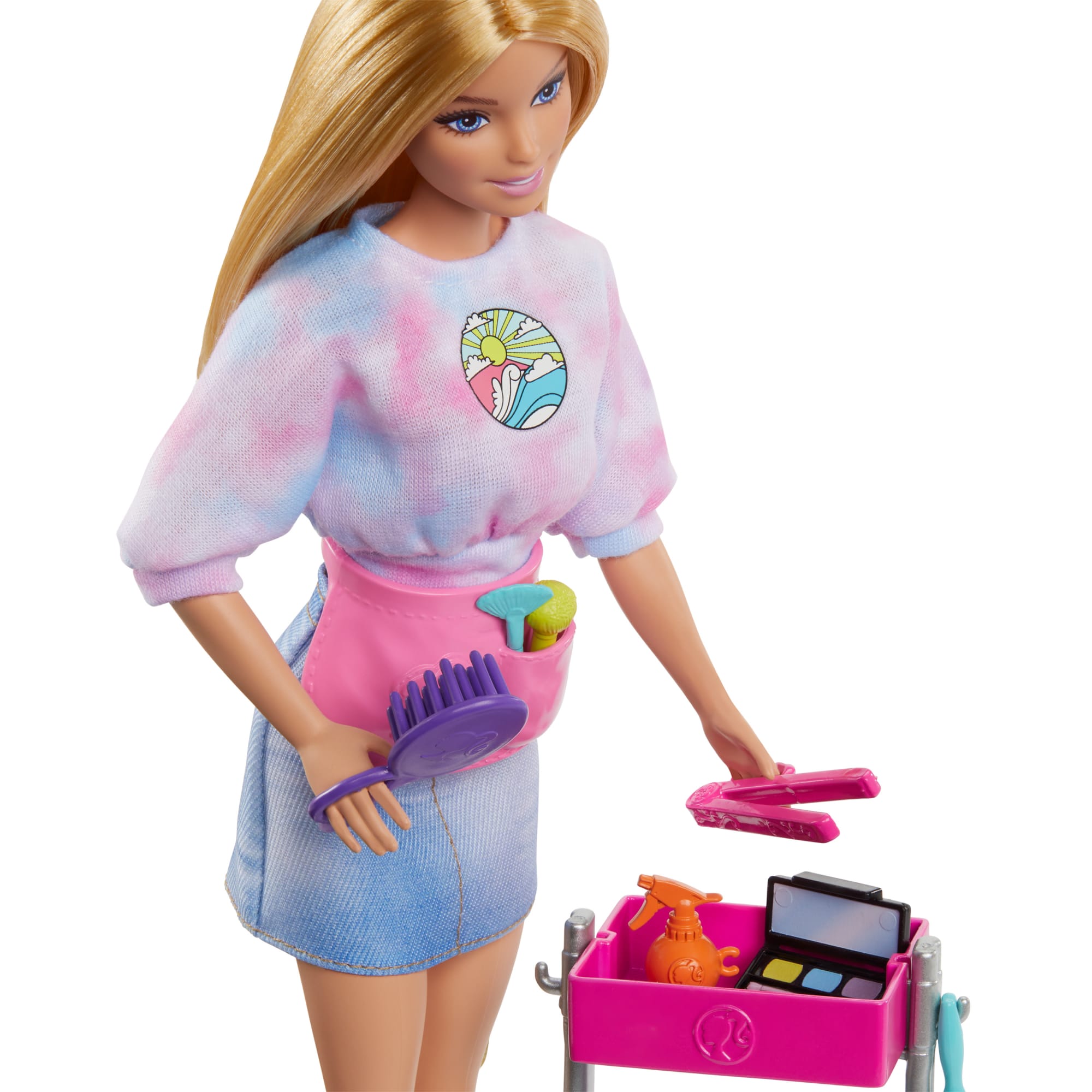 Barbie Malibu Coffret de Jeu Poupée Coiffeuse et 14 Accessoires - Image 3