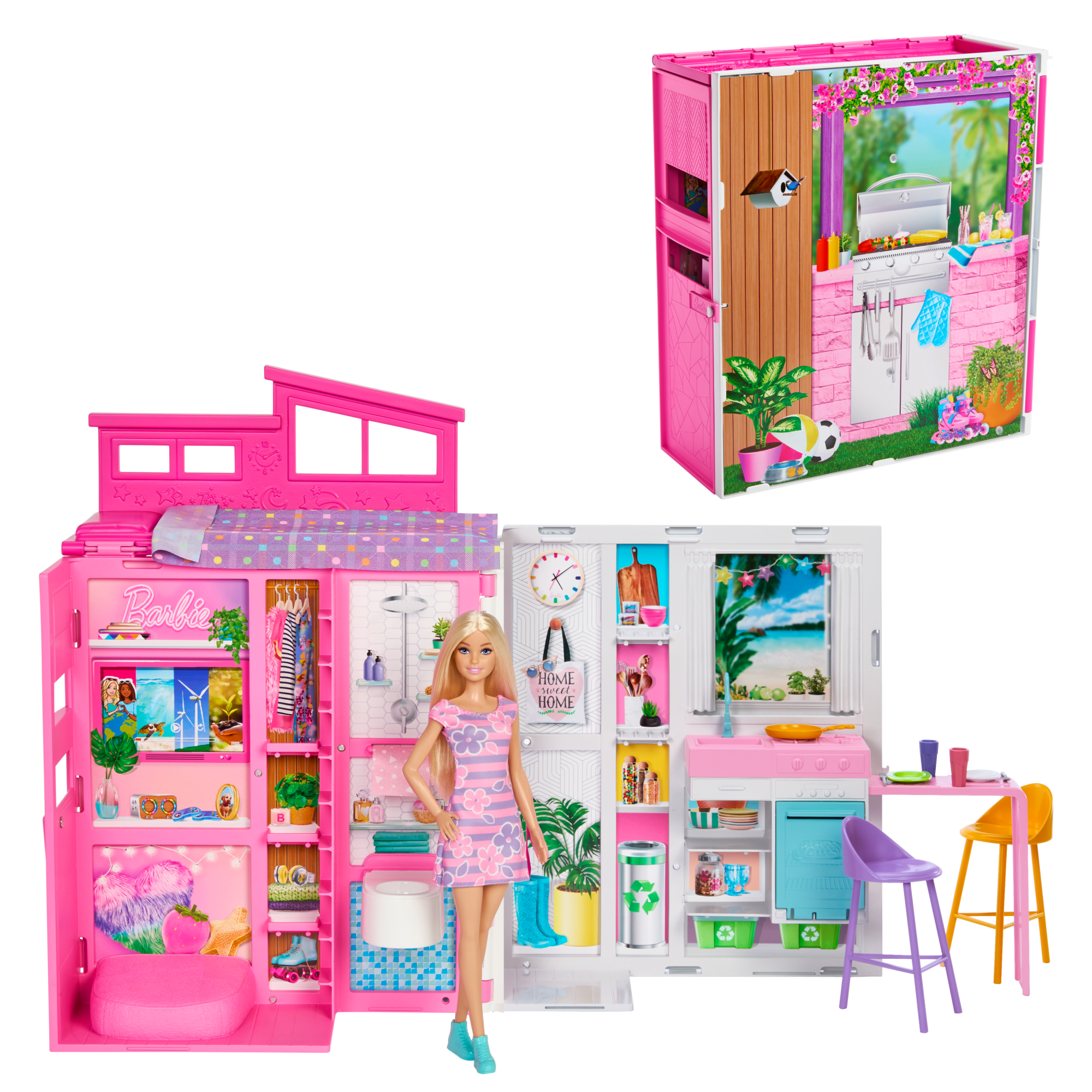 Barbie Maison Portative et Poupée. 4Pièces. 11Accessoires