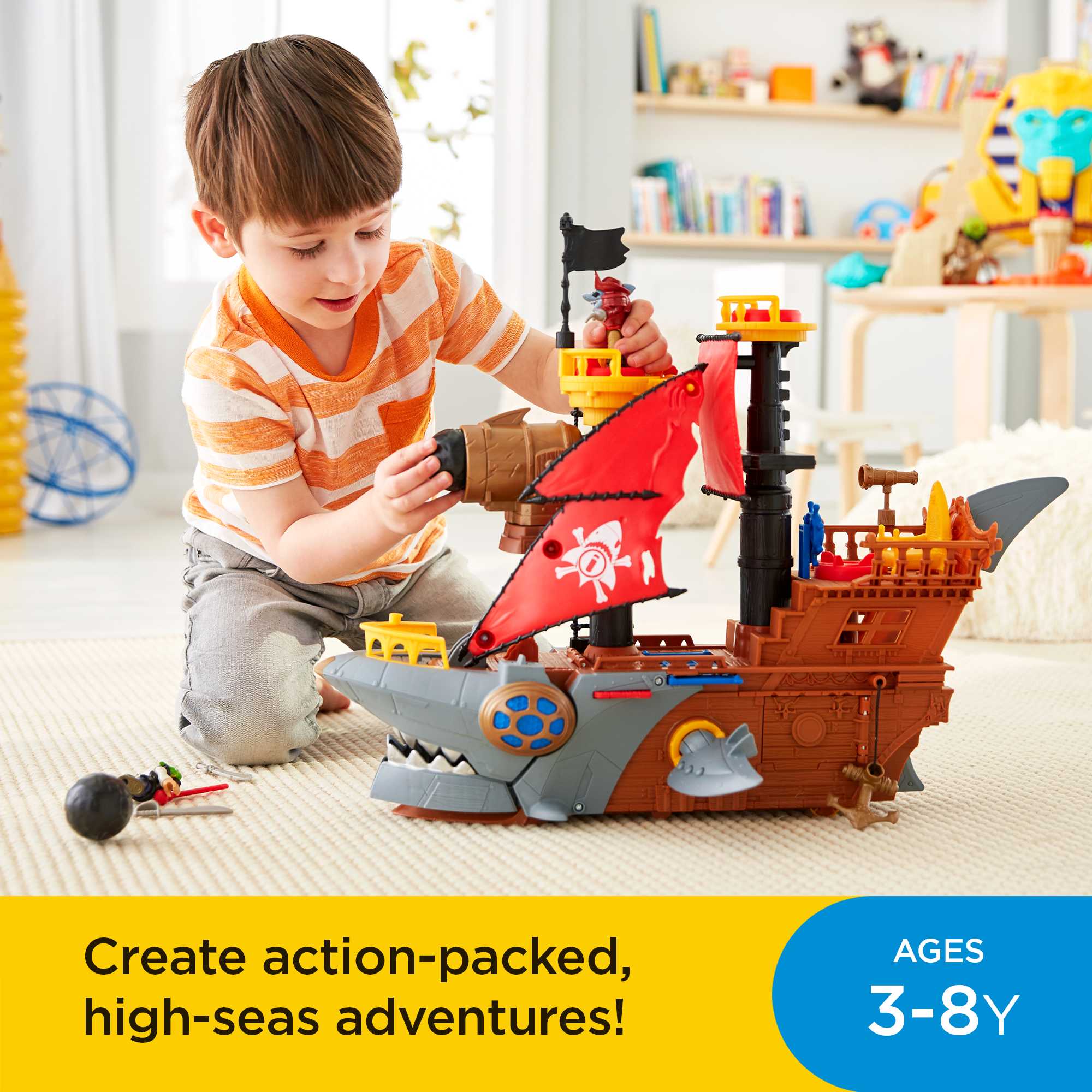 Imaginext Pirate Ship Playset With Shark Bite Action. 2 Pirate Figures. Preschool Toys. Child 3Y+ - Image 2