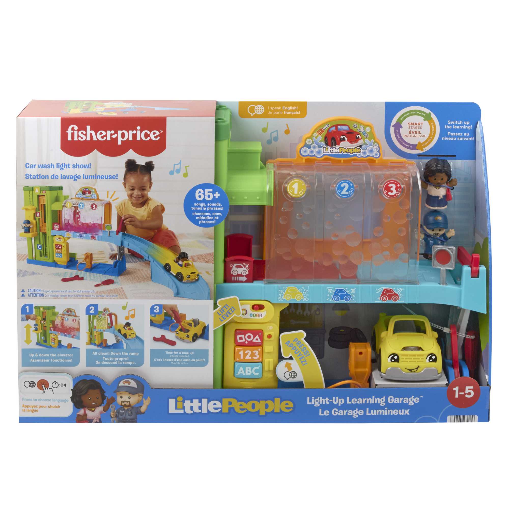 Fisher-Price Little People Light-Up Learning Garage Toddler Playset. 5 Play Pieces. Multi-Language Version - Image 6