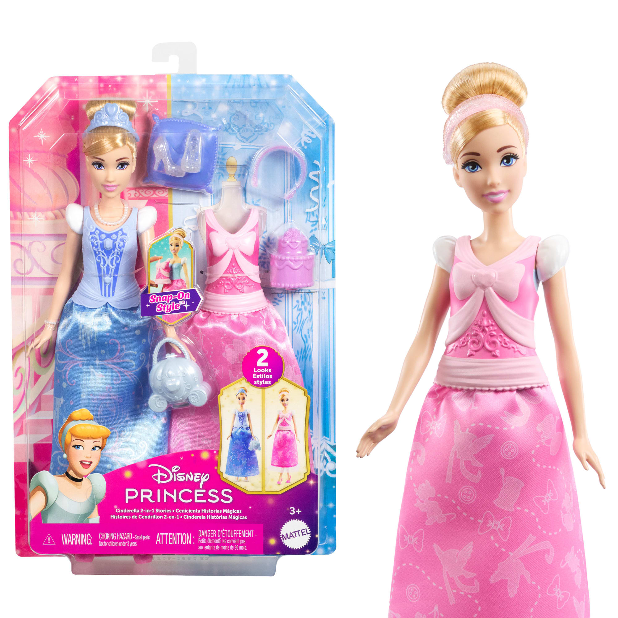 Disney Princess 2-in-1 Stories Cinderella Fashion Doll With 2 Snap-On Bodices. 2 Skirts & 9 Accessories