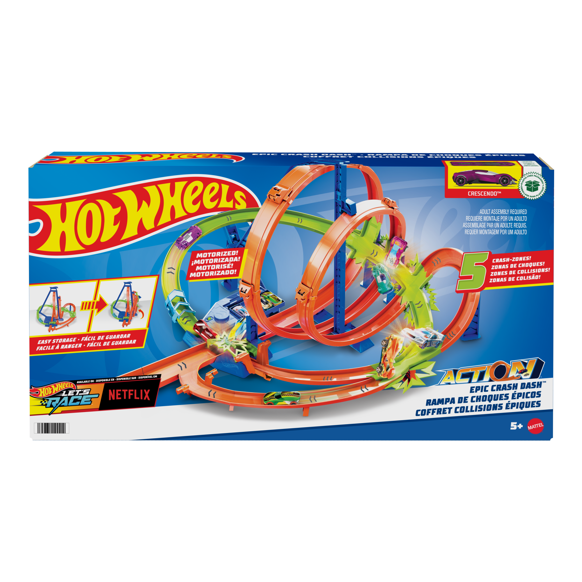 Hot Wheels Track Set With 5 Crash Zones. Motorized Booster And 1 Hot Wheels Car