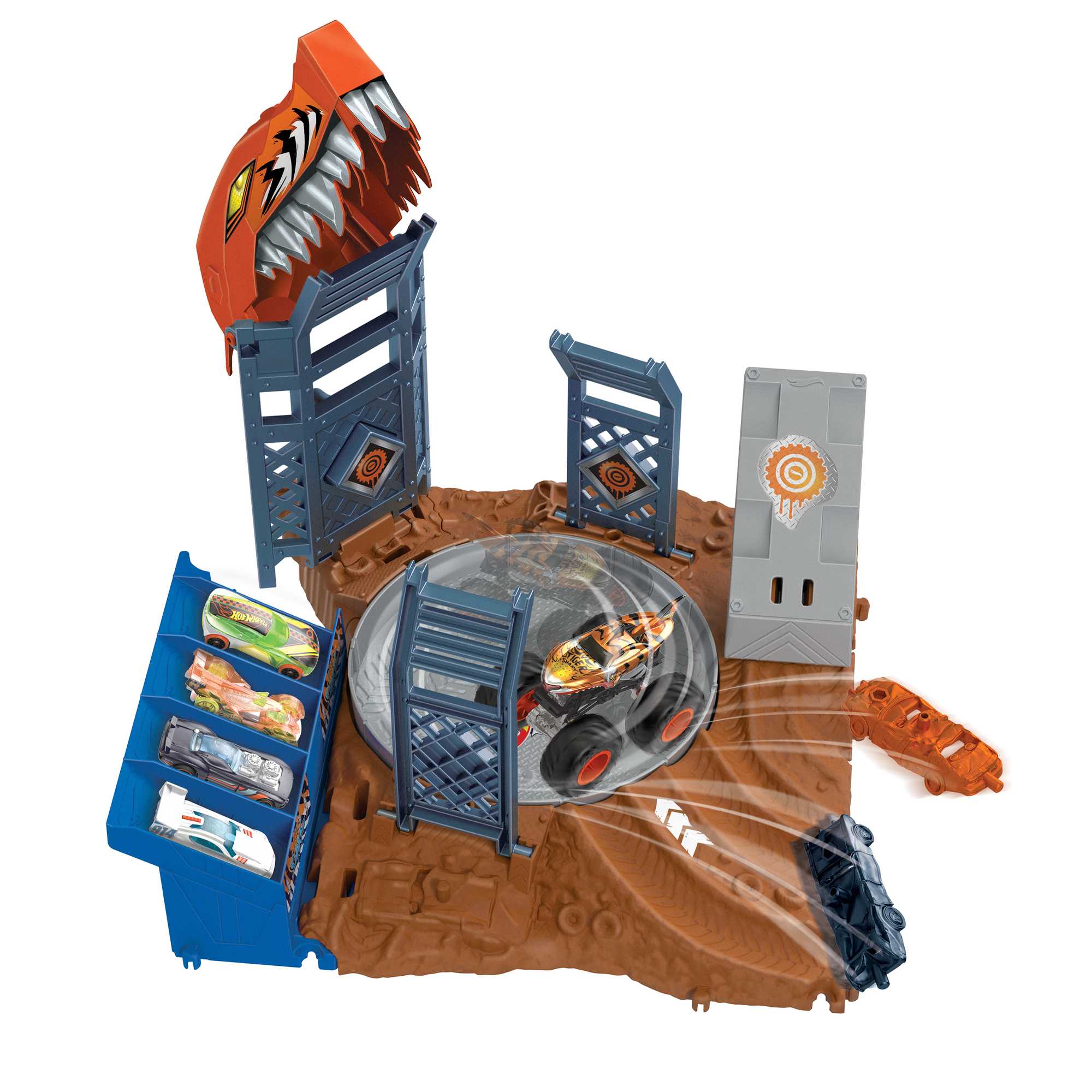 Hot Wheels Monster Trucks Pista de Juguete Arena de Demolición Semi-Finales Tiger Shark - Image 3