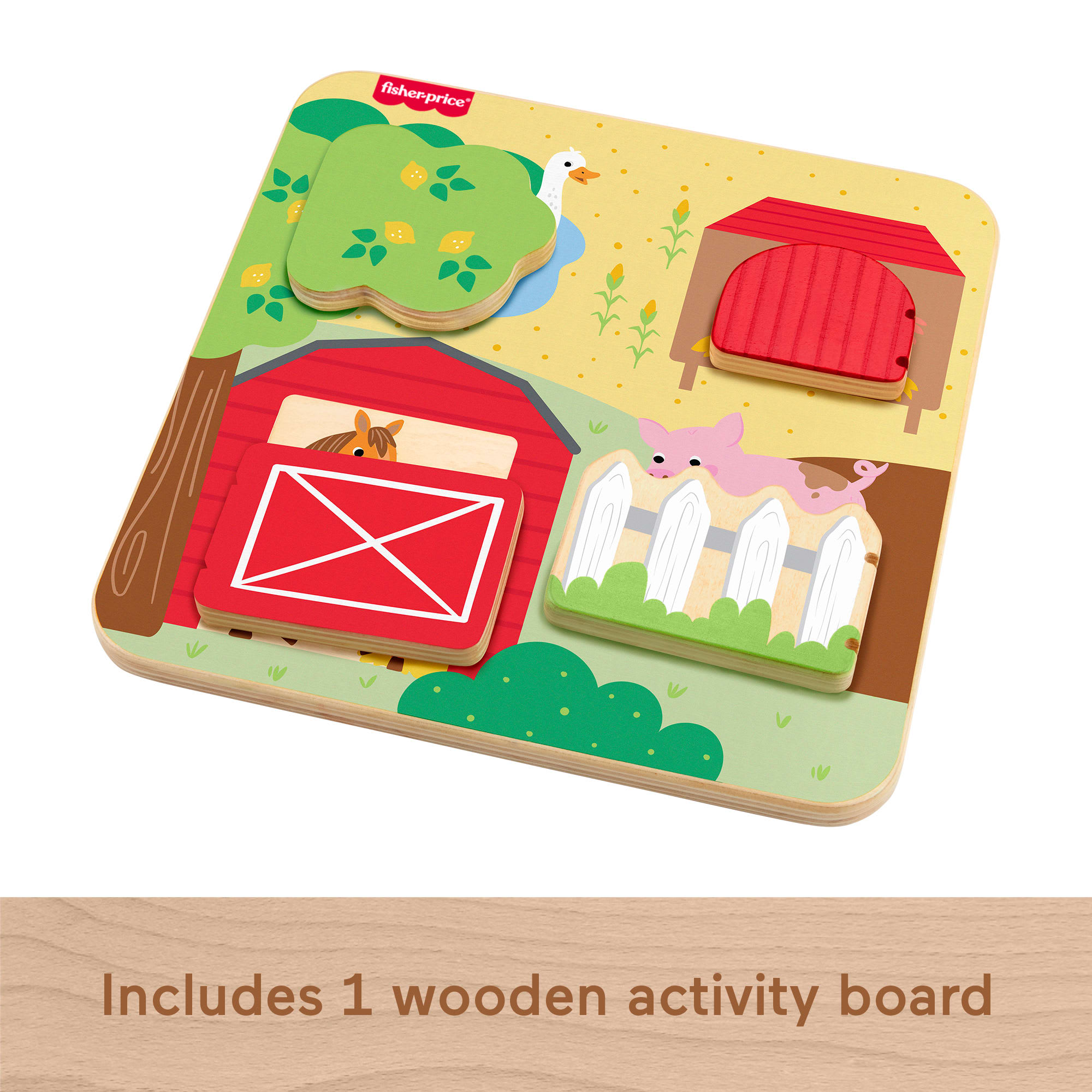 Fisher-Price Wooden Farm Animal Board Busy Activity Toy For Baby & Toddler. 1 Wood Piece - Image 5