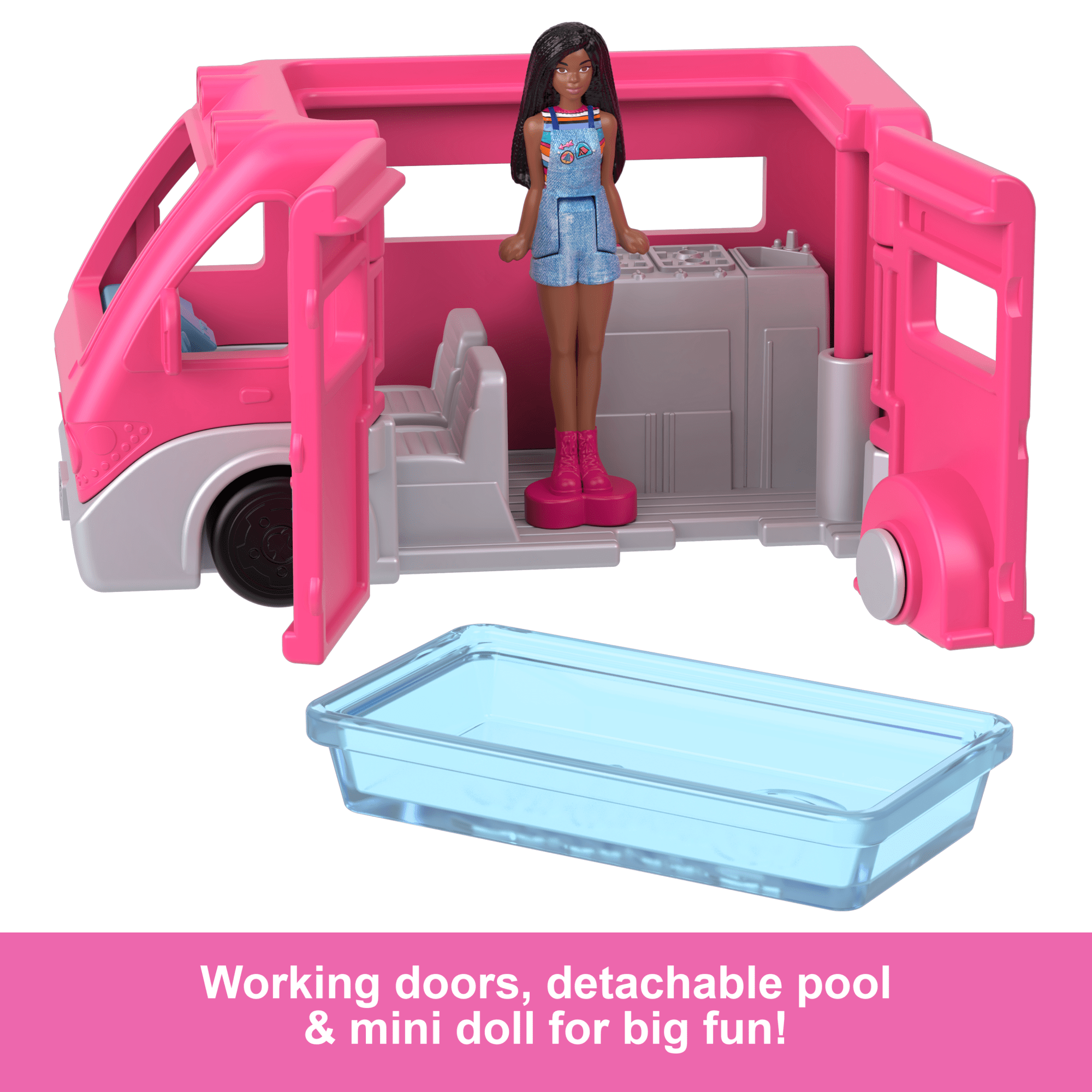 Barbie Mini Barbieland Doll & Vehicle Set With 1.5-Inch Doll & Dreamcamper With Color-Change Pool - Image 5