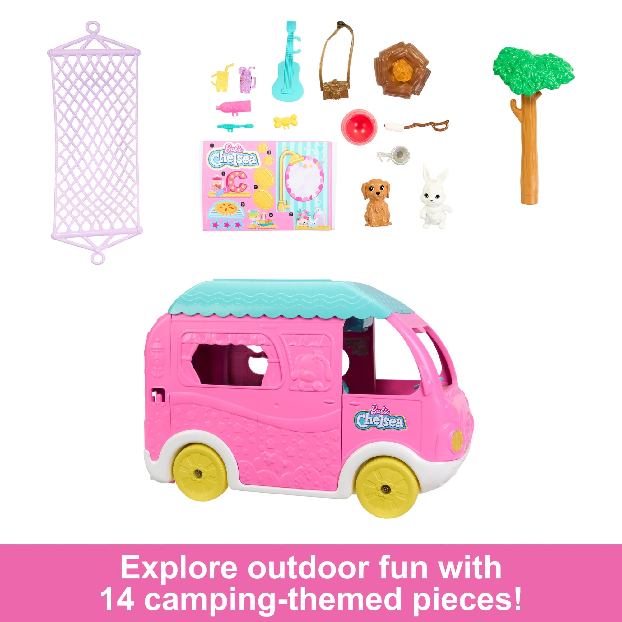Barbie Chelsea 2-in-1 Camper Playset With Chelsea Small Doll. 2 Pets & 15 Accessories - Image 3