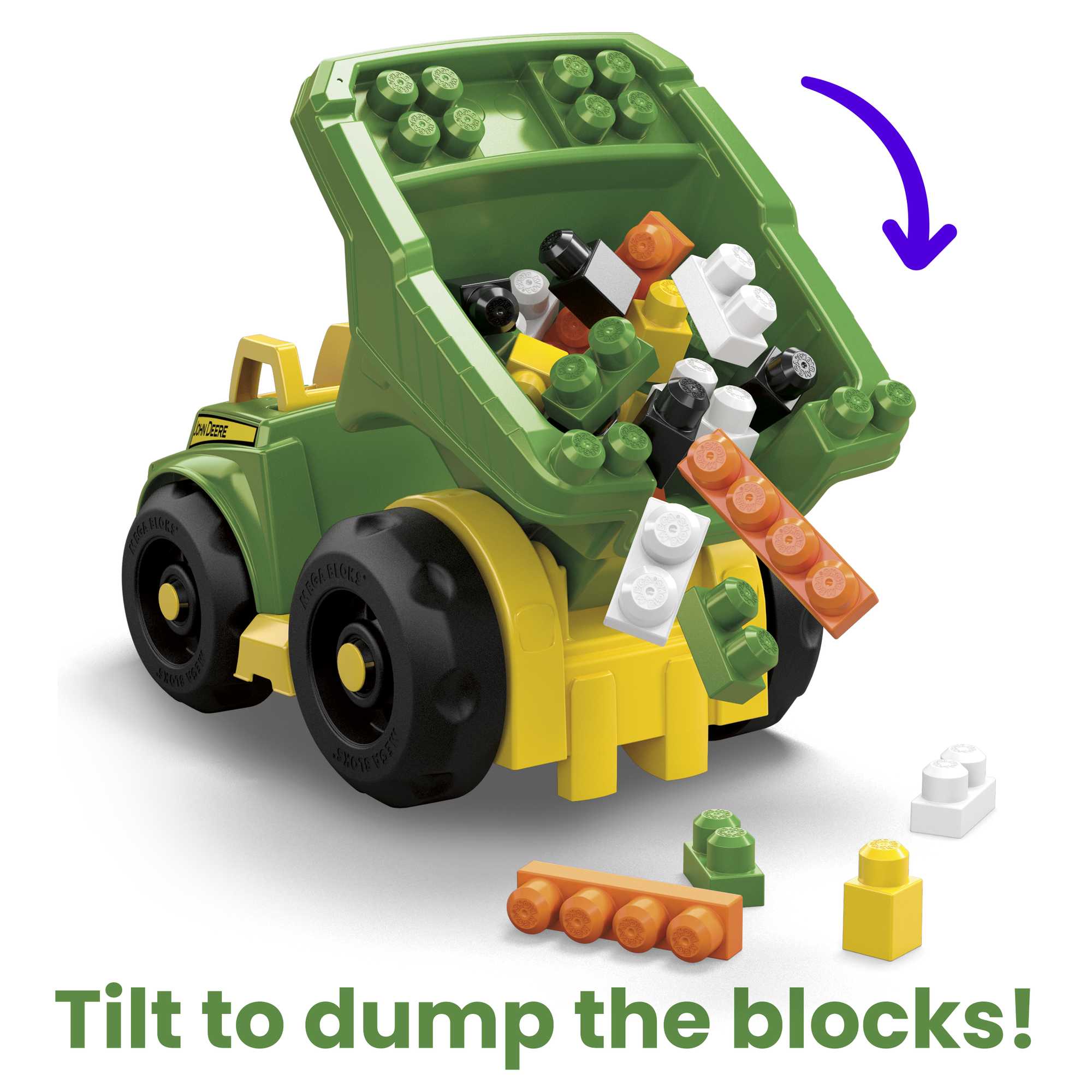 MEGA BLOKS Fisher-Price Building Toy Blocks John Deere Dump Truck (25 Pieces) For Toddler - Image 3