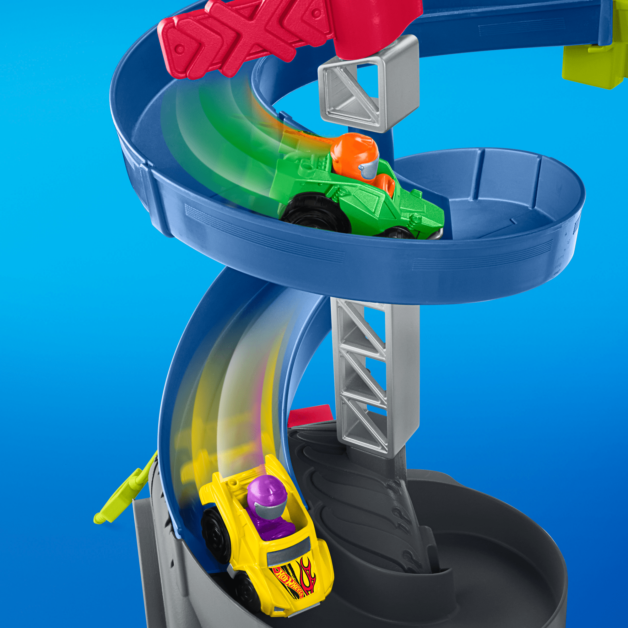 Little People Hot Wheels Circuit Cascades Spirales. 2 Véhicules - Image 2