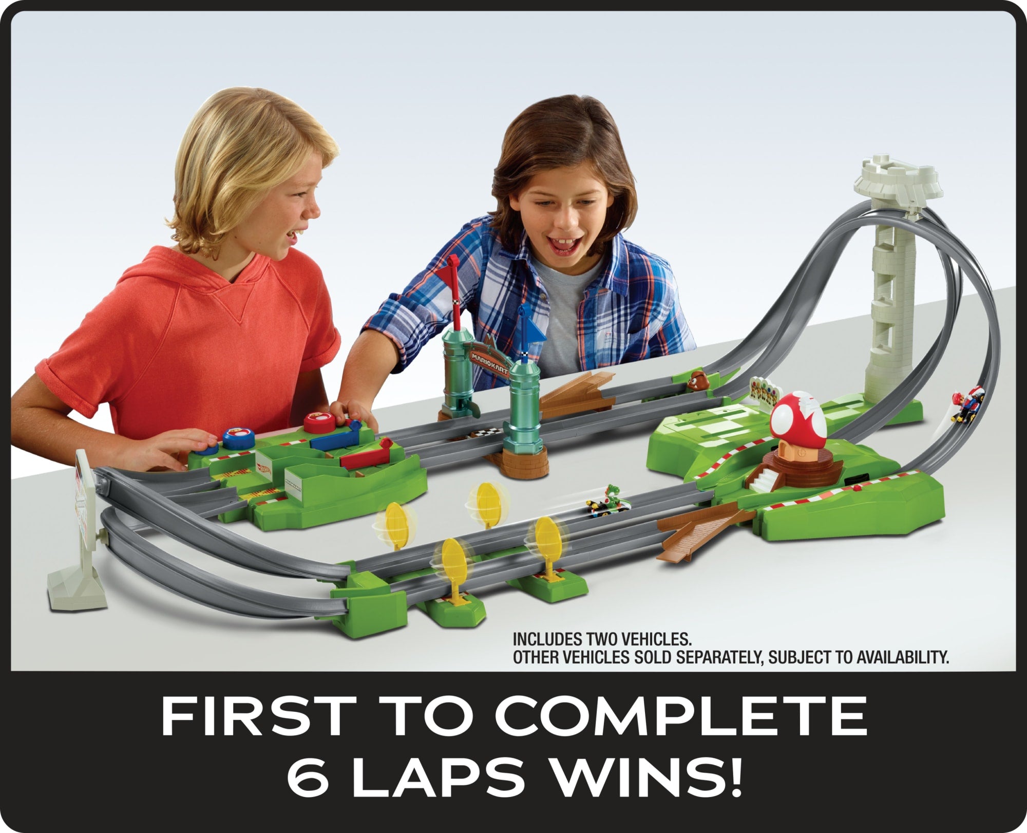 Hot Wheels Mario Kart Circuit Track Set & 2 Mario & Yoshi Karts Vehicles - Image 3