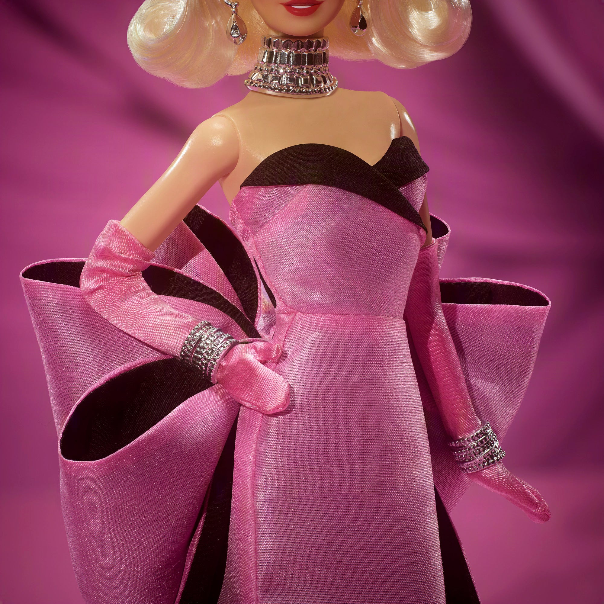 Marilyn Monroe Barbie Signature Collectible Doll. Wearing Iconic Pink Dress From The Film & Diamonds Jewelry - Image 3