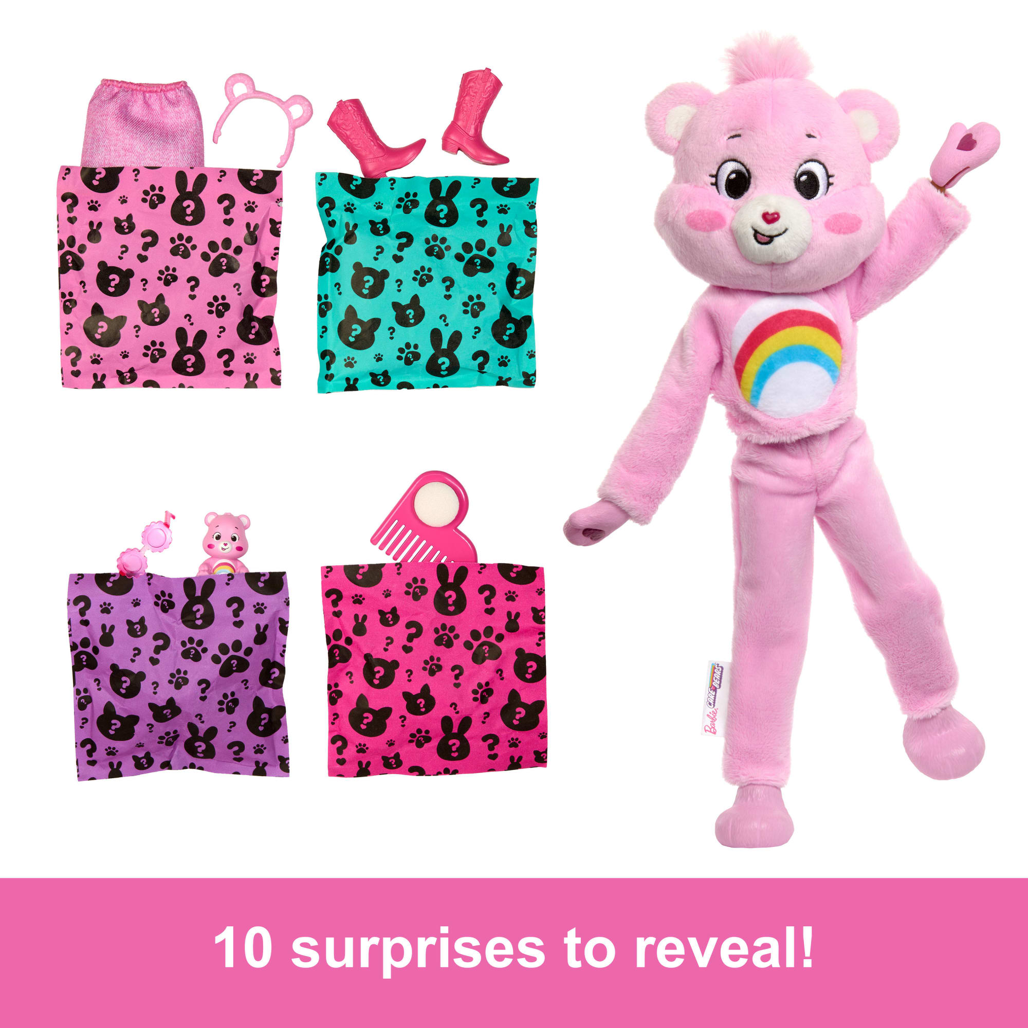 Barbie Cutie Reveal Care Bears Series Doll & Accessories in Cheer Bear Plush Costume. 10 Surprises - Image 3