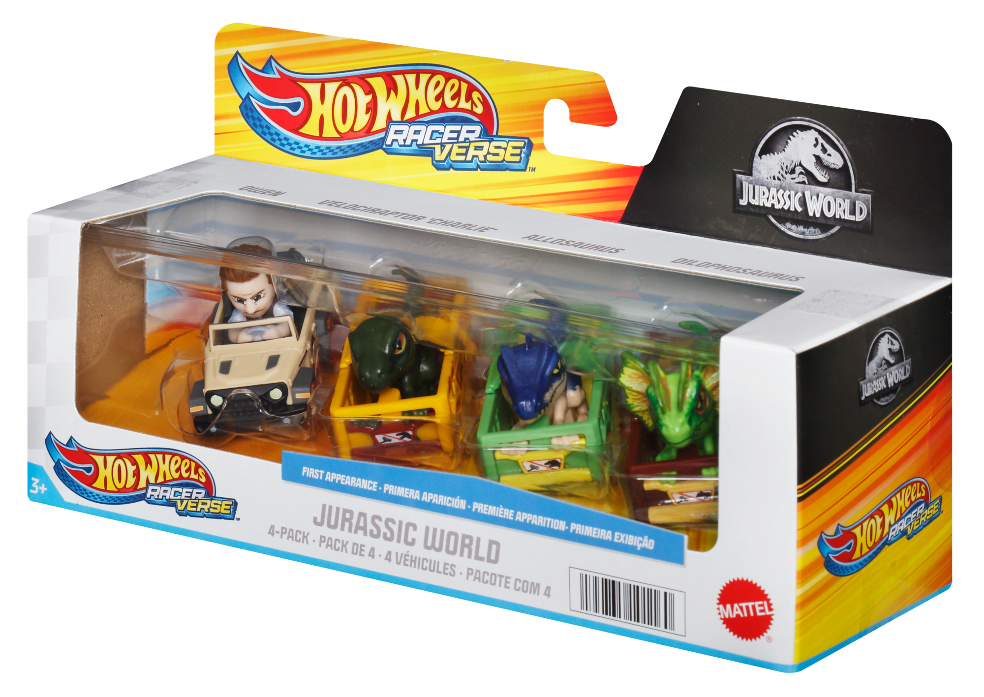Hot Wheels Racerverse. Set Of 4 Die-Cast Hot Wheels Cars With Jurassic World Characters As Drivers - Image 2