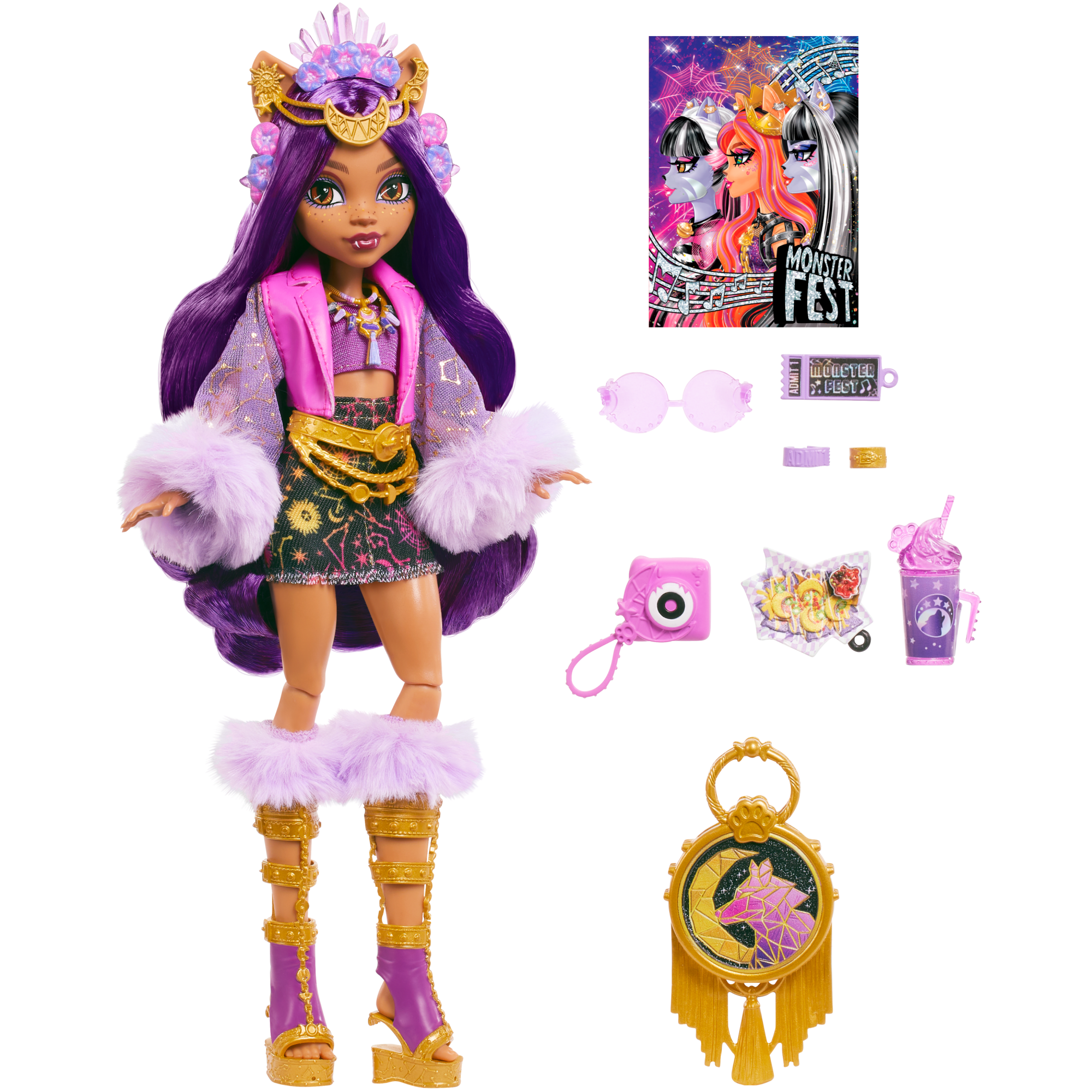 Monster High Monster Fest Clawdeen Wolf Fashion Doll With Festival Outfit. Band Poster And Accessories - Image 2