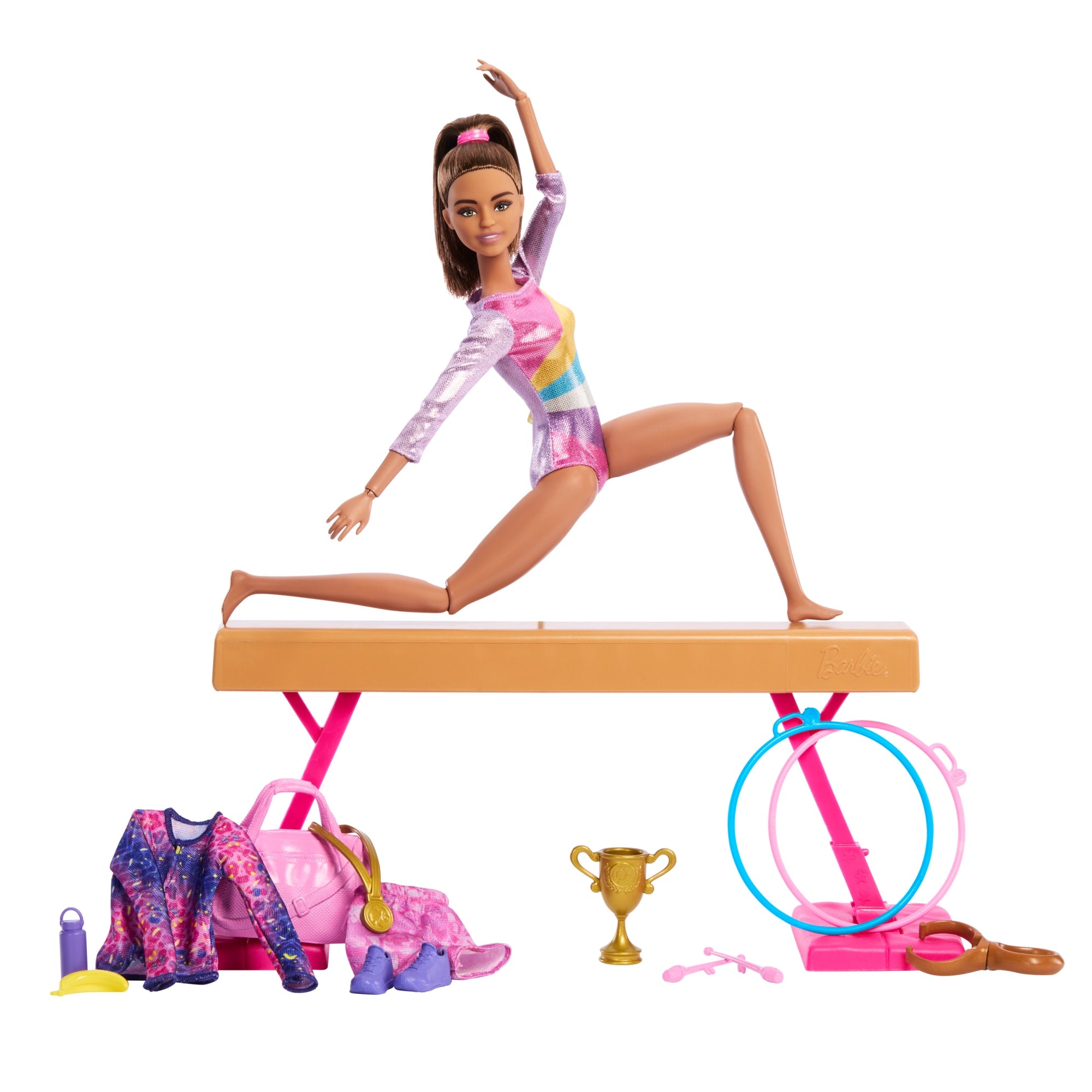 Barbie Gymnastics Playset With Brunette Fashion Doll. Balance Beam. 10+ Accessories & Flip Feature - Image 5