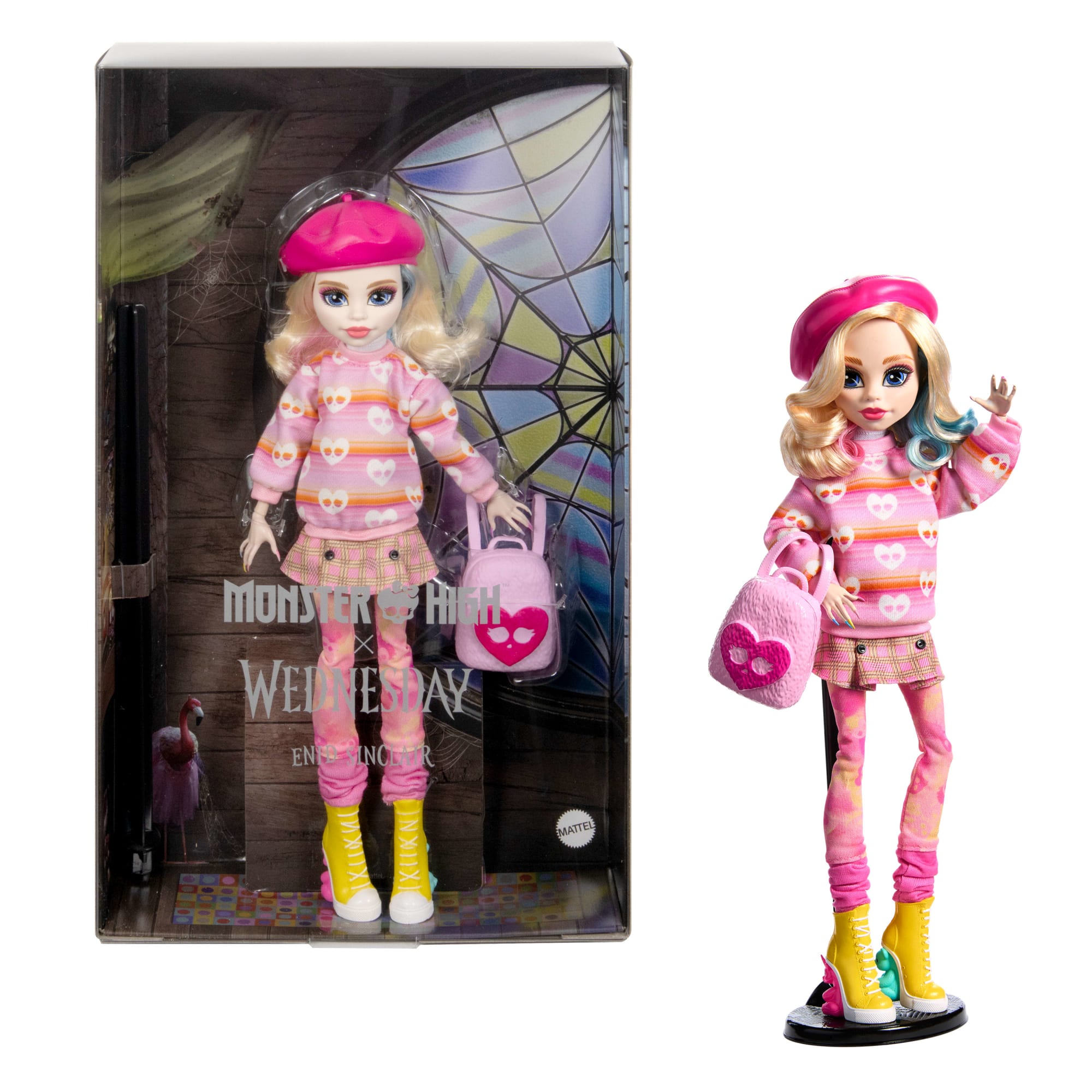Monster High Wednesday Collectible Doll. Enid Sinclair in Pink Fashion With Accessories