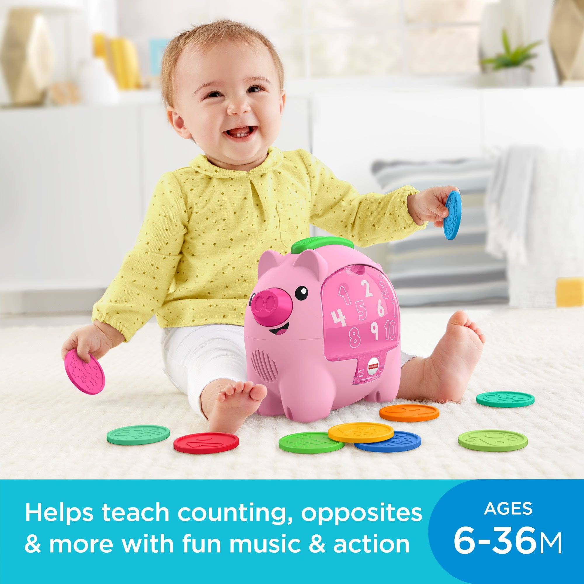 Fisher-Price Laugh & Learn Count & Rumble Piggy Bank Baby & Toddler Toy With Music & Motion - Image 2