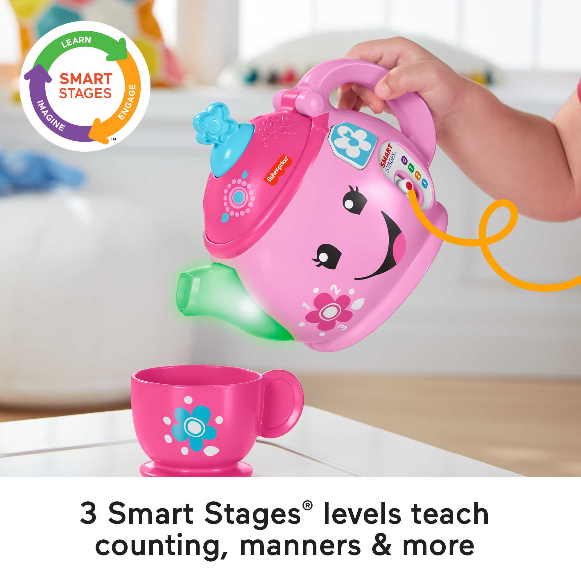 Fisher-Price Laugh & Learn Sweet Manners Tea Set Interactive Toddler Pretend Play. 11 Pieces - Image 3