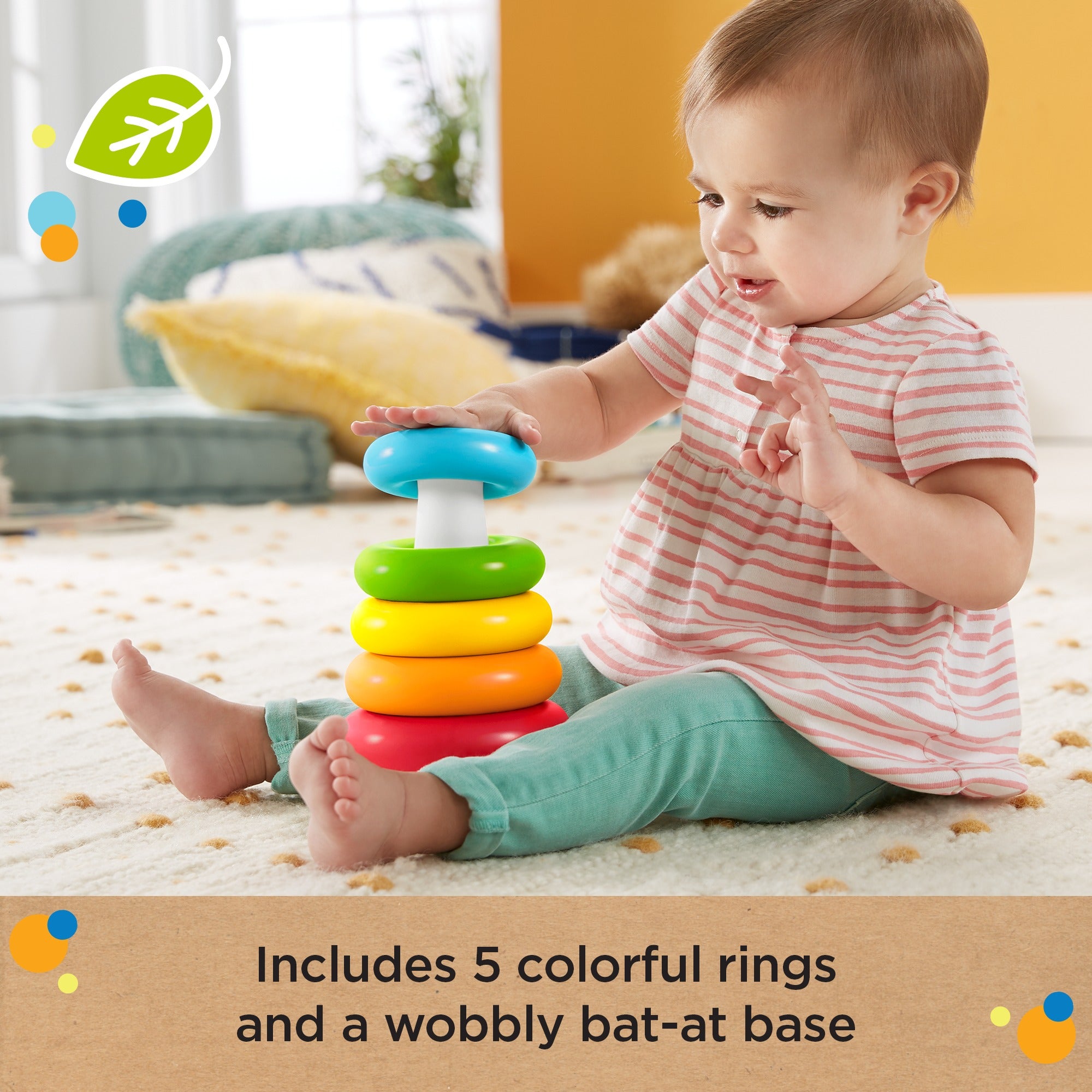 Fisher-Price Rock-A-Stack Ring Stacking Toy For infants. Made With Plant-Based Materials - Image 3