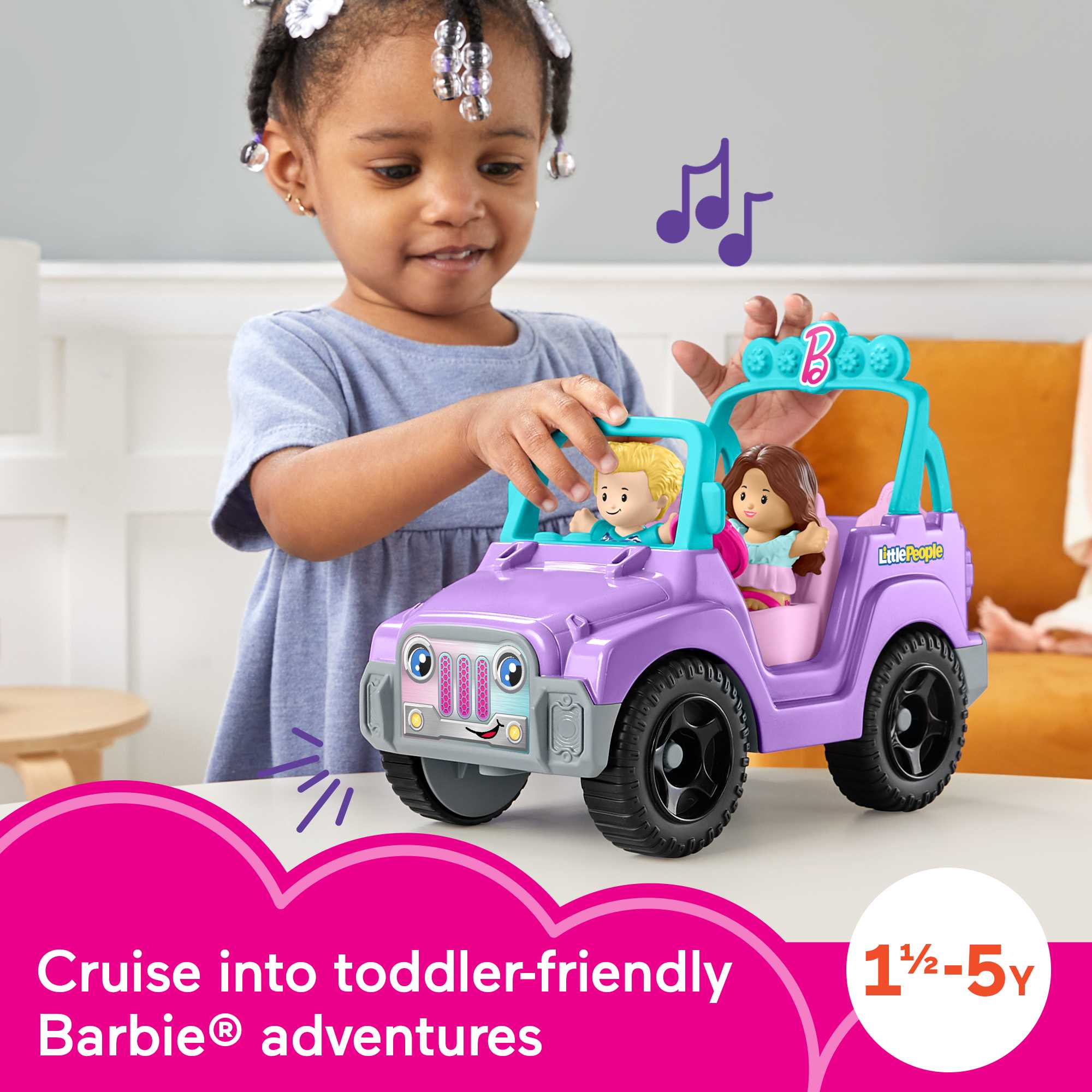 Little People Barbie Toy Car With Sounds And 2 Figures. Beach Cruiser. Toddler Toys - Image 2