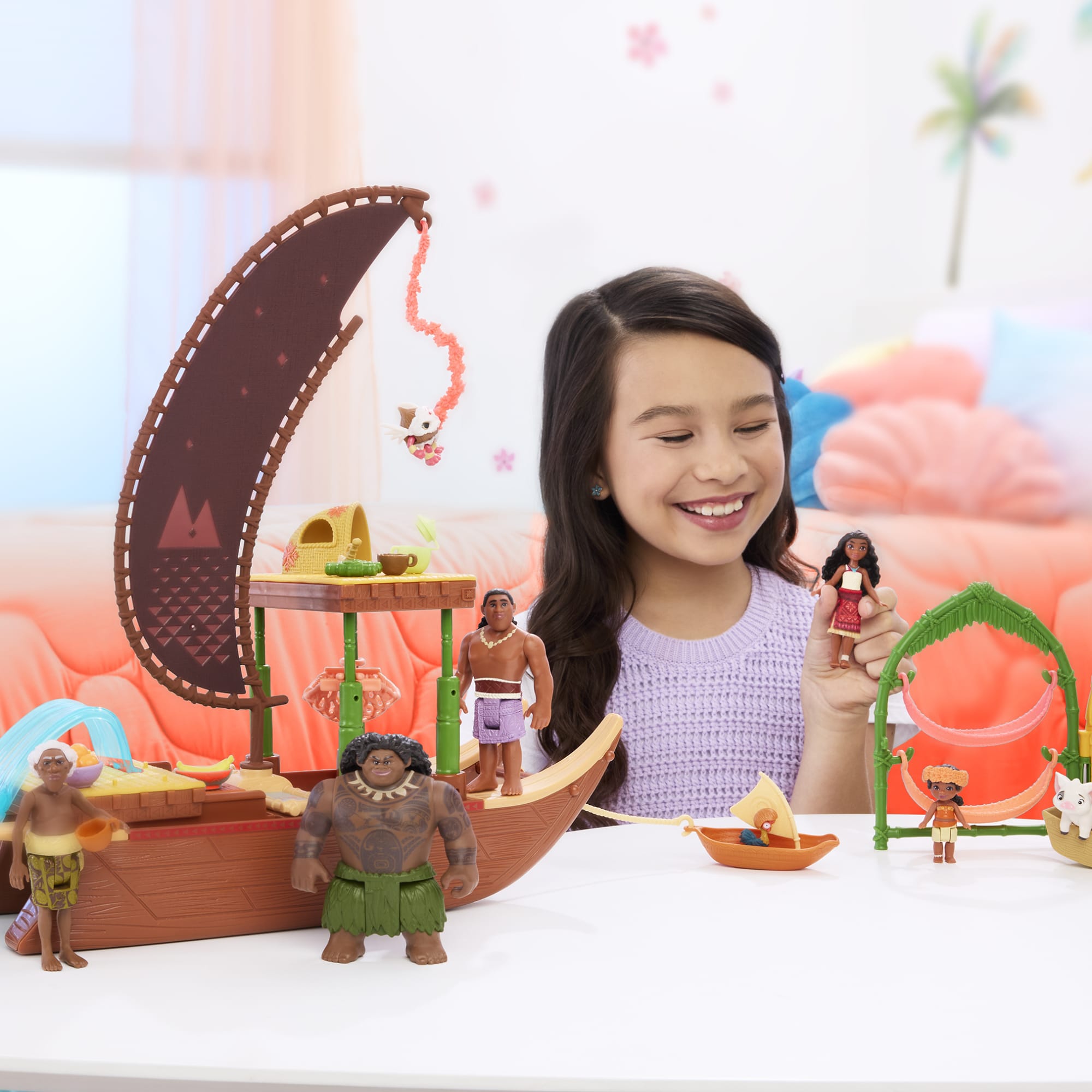 Disney Moana 2 Moana's Canoe Crew Playset With 5 Small Dolls & 3 Accessories. inspired By The Movie - Image 2