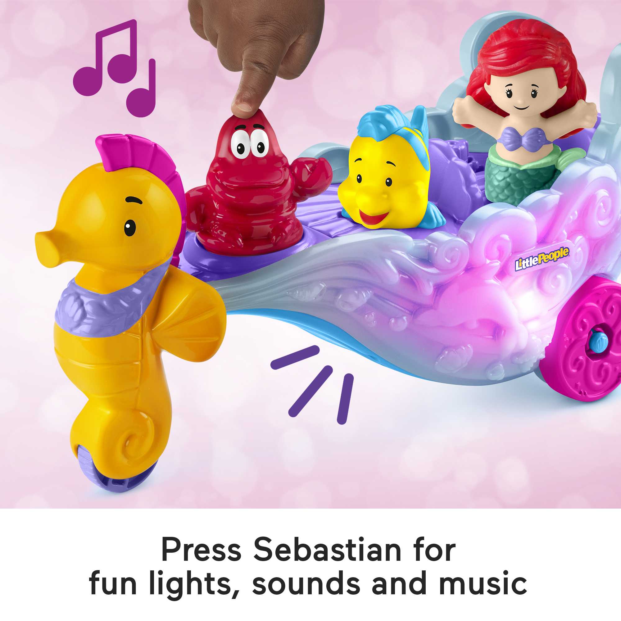 Disney Princess Ariel's Light-Up Sea Carriage Little People Musical Vehicle For Toddlers - Image 3