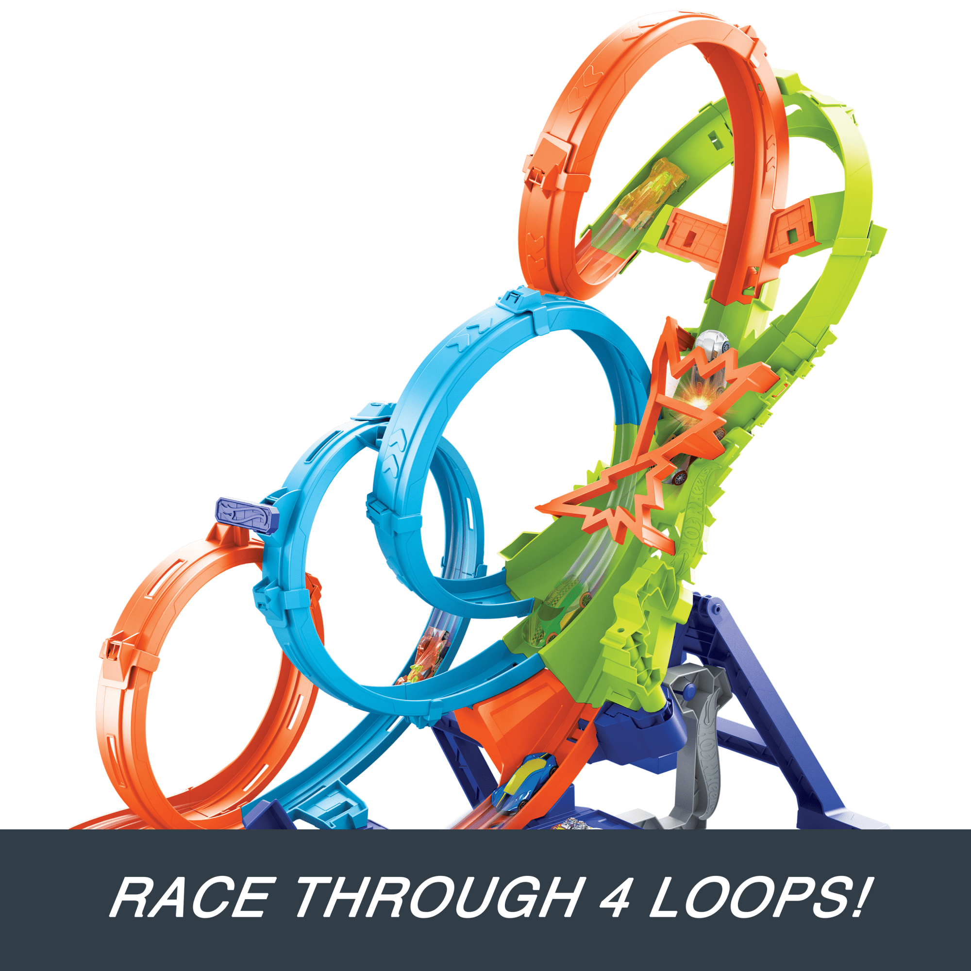 Hot Wheels Action 4-Loop Crash Out Track Set With Motorized Booster & 1:64 Scale Toy Car - Image 4