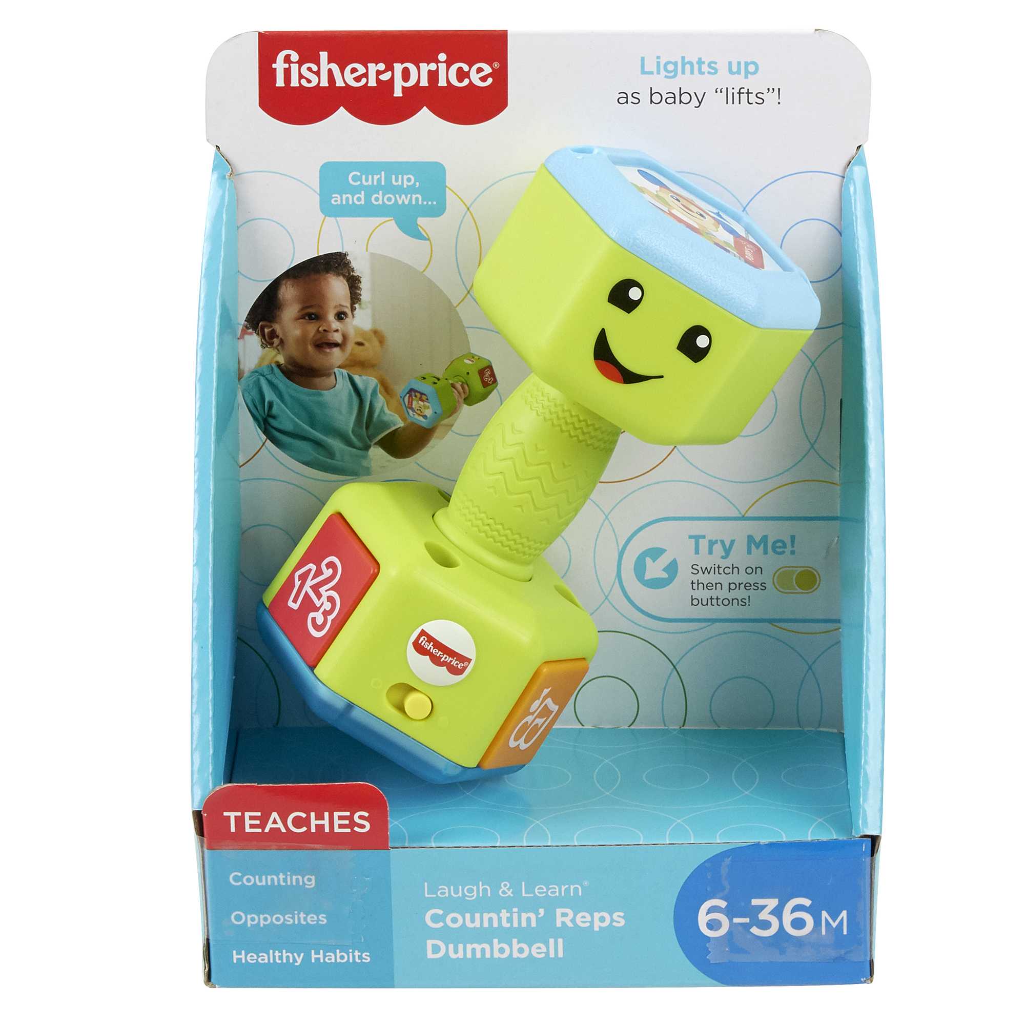 Fisher-Price Laugh & Learn Countin' Reps Dumbbell Musical Rattle Toy For Infant & Toddler - Image 6