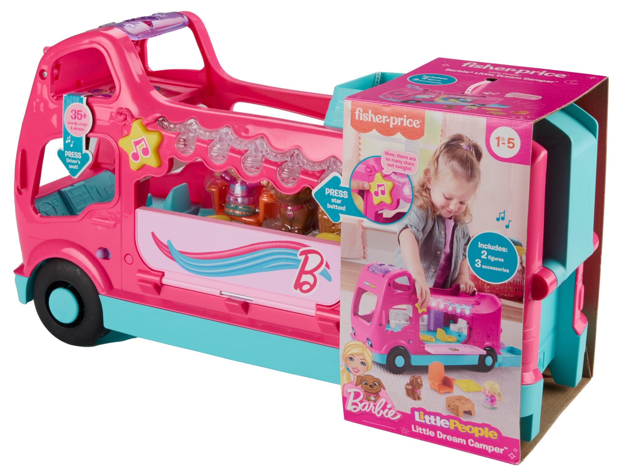 Fisher-Price Little People Barbie Little Dream Camper Rv Playset With Music Lights & 2 Figures - Image 6