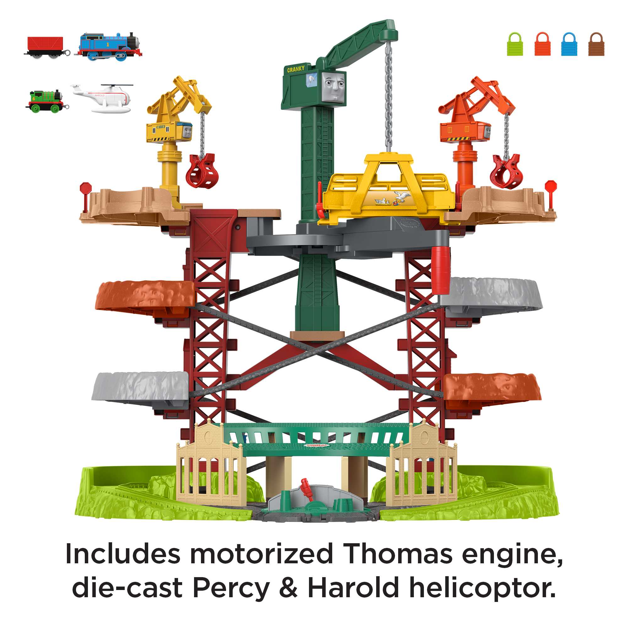 Thomas And Friends Multi-Level Train Set With Spinning Turntable. Trains & Cranes Super Tower - Image 4