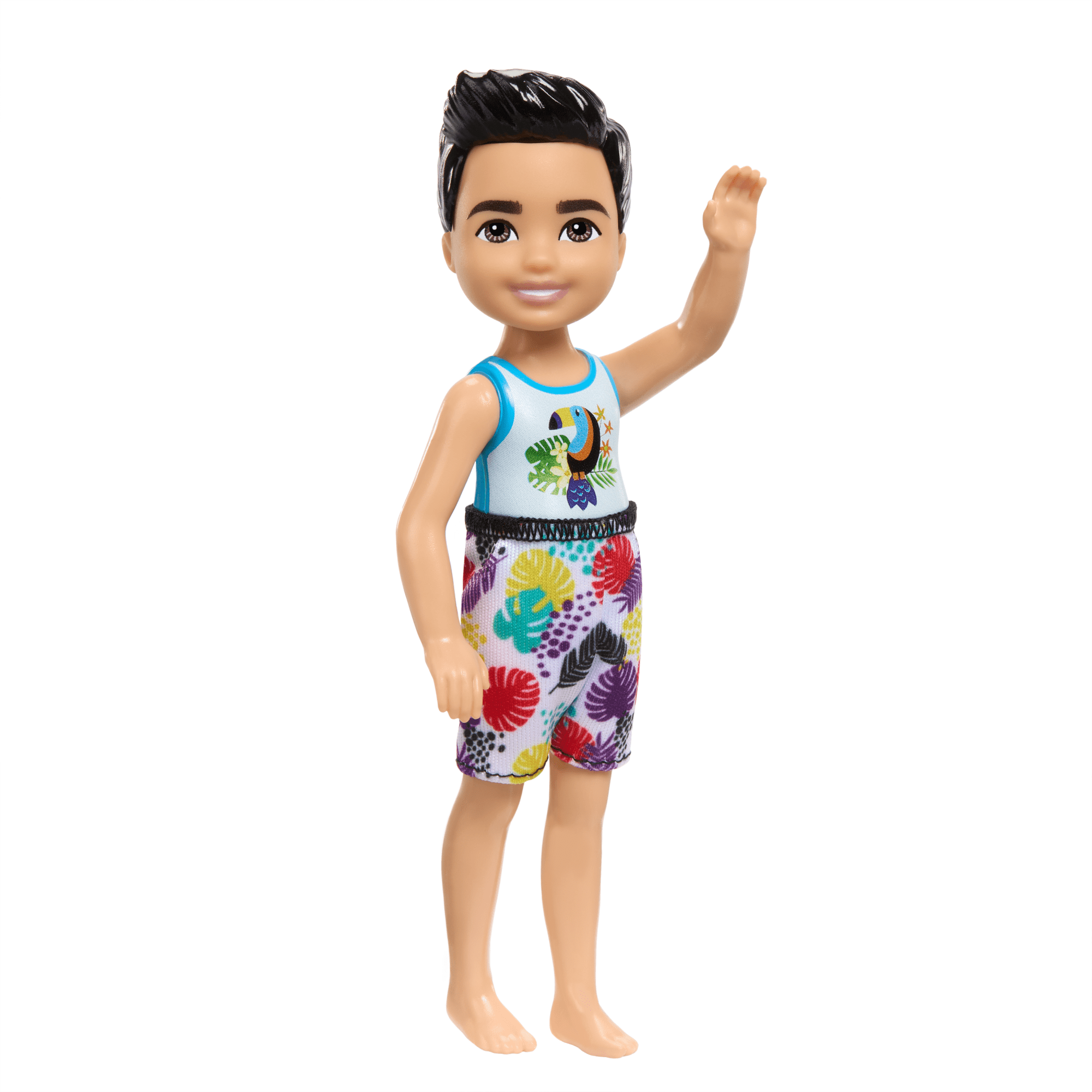 Barbie Chelsea Small Doll With Beach Swimsuit. Toucan & Tropical Leaf Print. Black Hair & Brown Eyes - Image 4