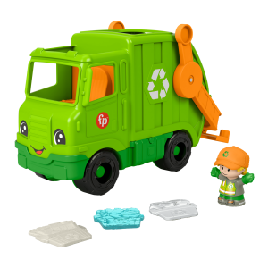 Fisher-Price Little People Recycling Truck Musical Toddler Garbage Toy Set. 5 Pieces