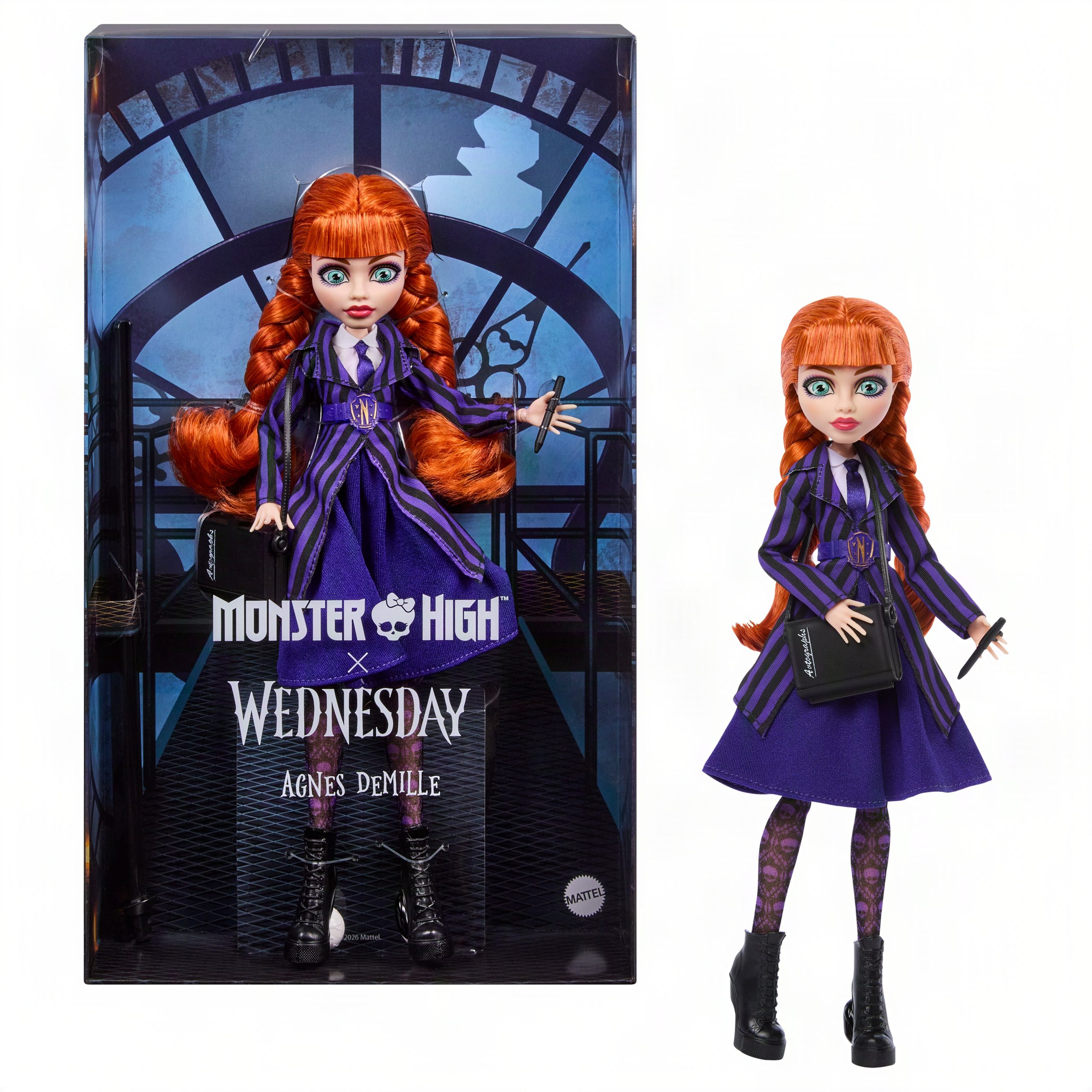 Monster High X Mercredi Poupée Agnes demille Uniforme Violet